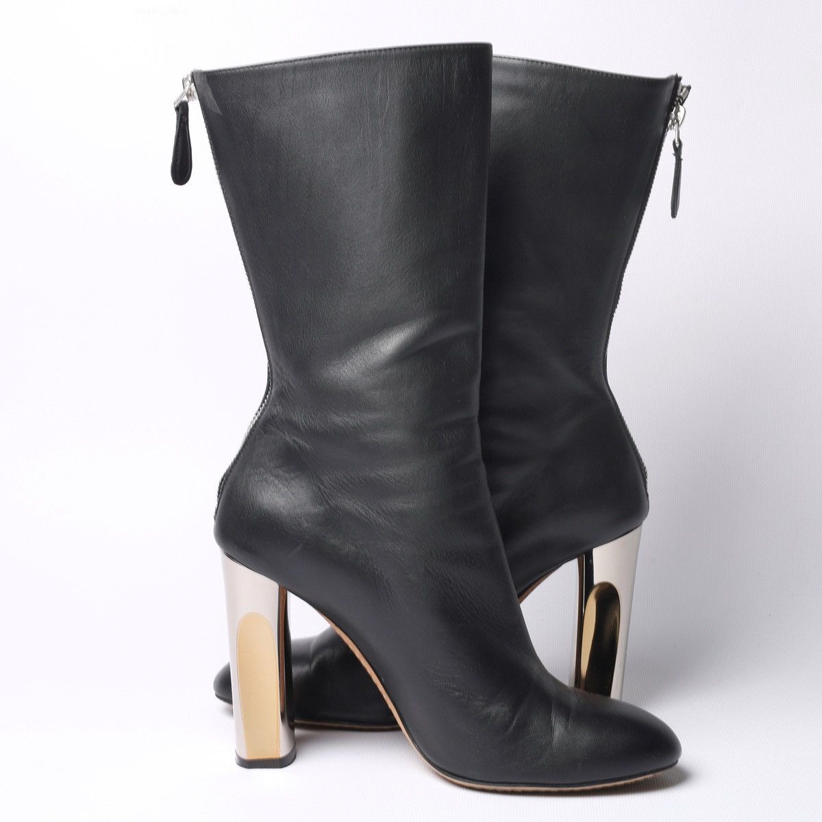 Alexander McQueen Alexander McQueen Black Mid-Calf Leather Boots Shoes Size US 7.5 / IT 37.5 - 11 Thumbnail