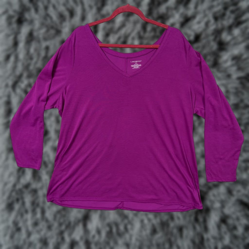 Vintage Lane Bryant Shirt Womens 22/24 Plus Purple V-Neck Long Sleeve Casual Layering Jersey T-Shirt Women's Cardis? Size 3XL / US 20-22 - 1 Thumbnail