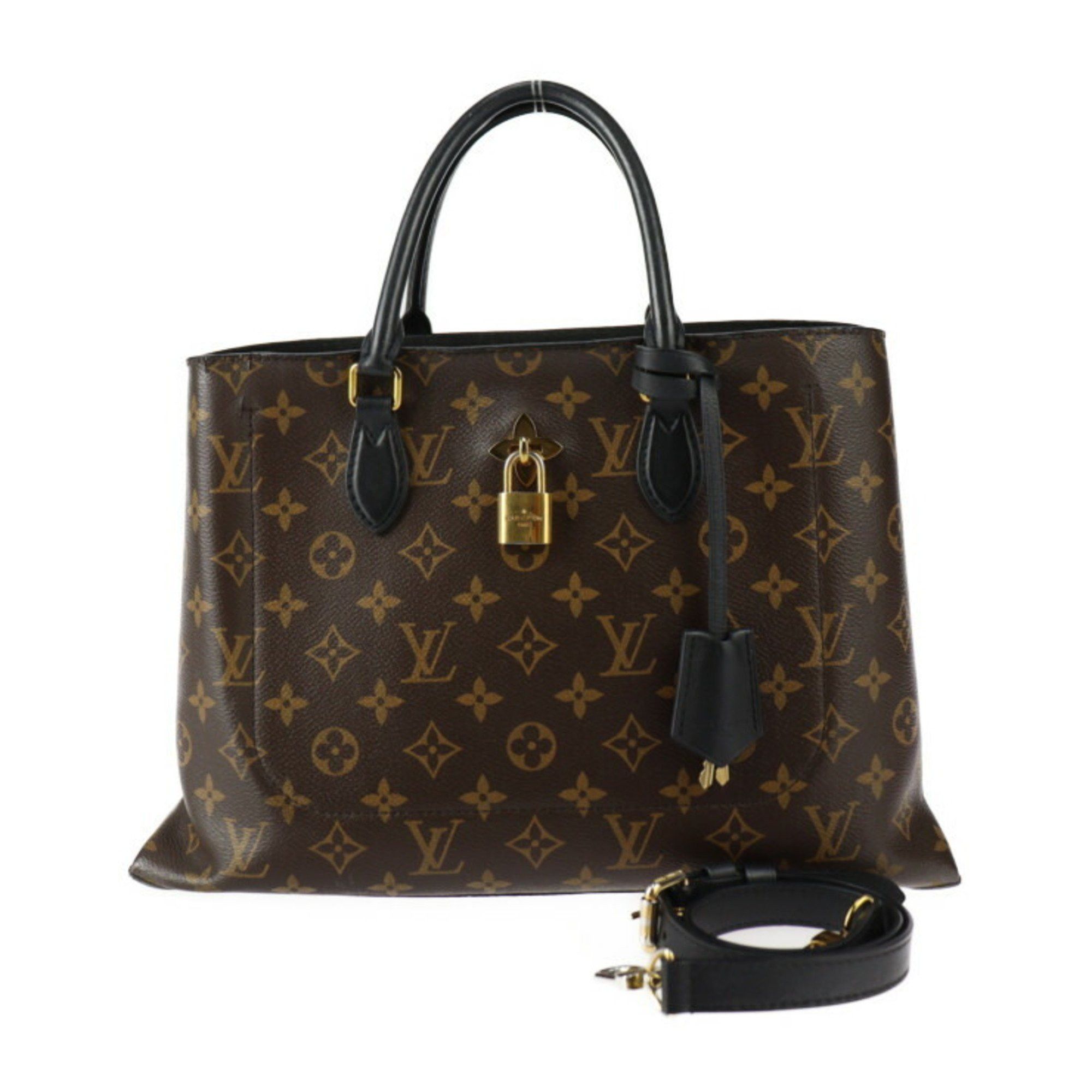 Louis Vuitton Flower Tote Monogram Handbag M43550 Leather Brown Black Shoulder Bag Padlock 2402053007003R1, Women's