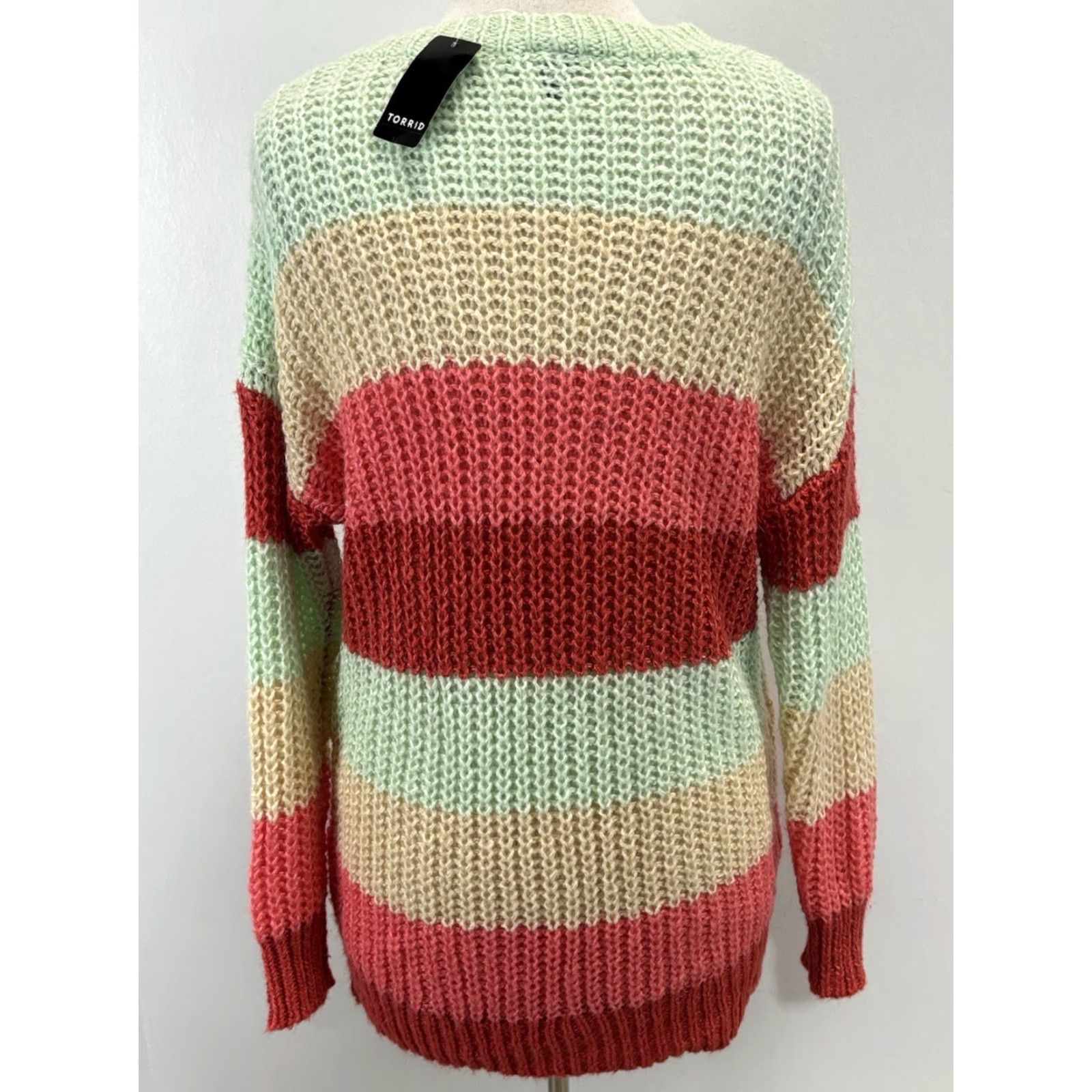 Torrid NEW Torrid Striped Tunic Sweater M/L Multicolor Knit V-Neck Long Sleeve Womens Rainbow Size M / US 6-8 / IT 42-44 - 3 Thumbnail