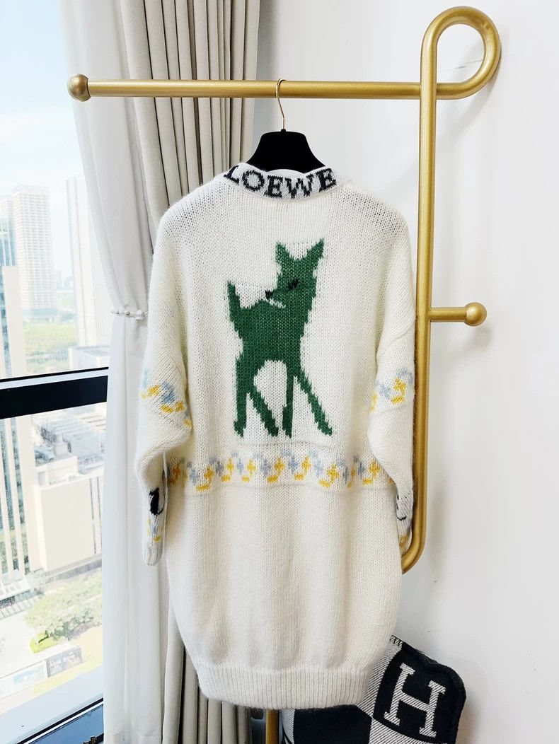 Loewe Loewe Green deer pattern long sleeve horsehair sweater Size XS / US 0-2 / IT 36-38 - 3 Thumbnail