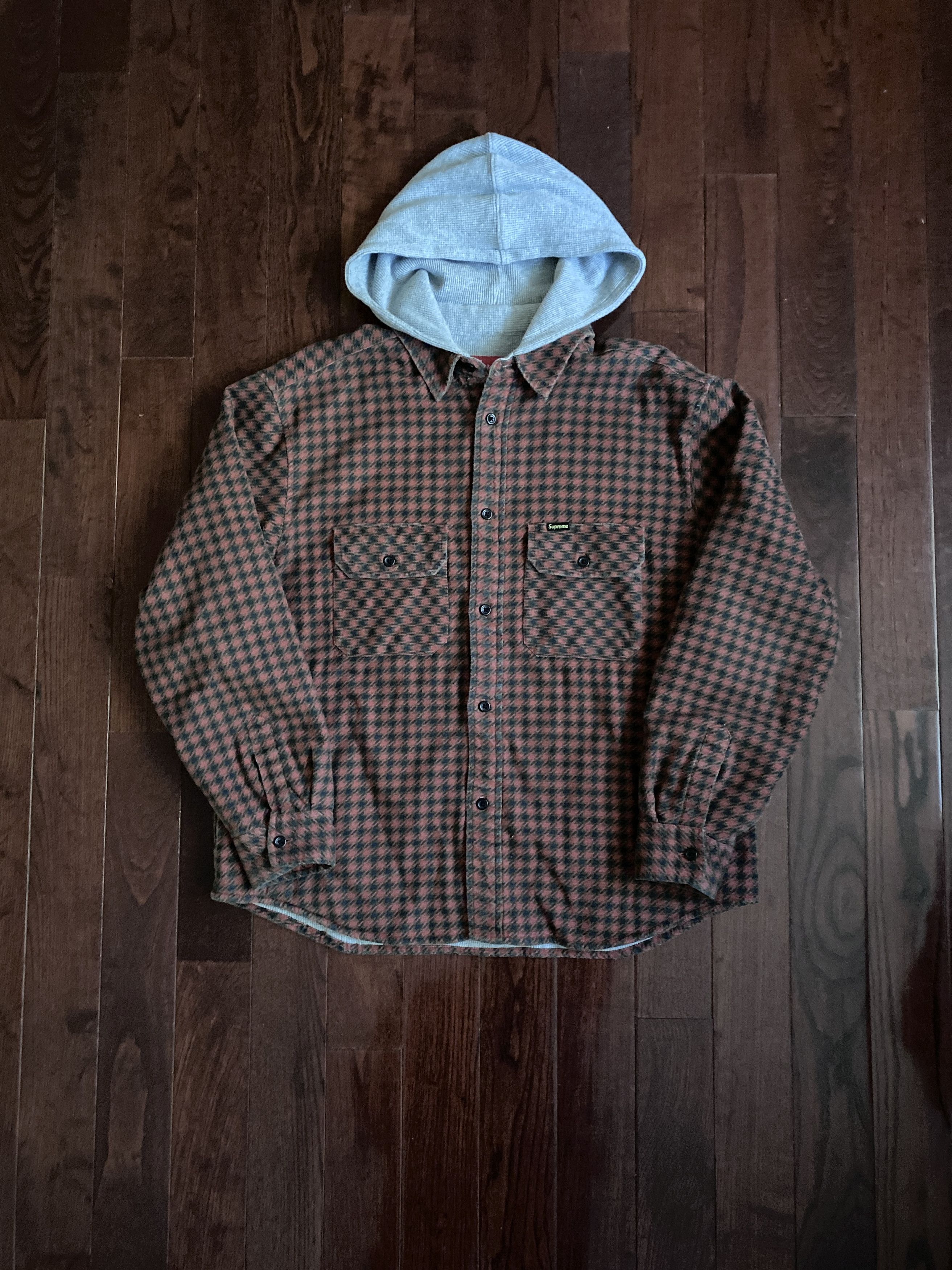 Supreme Houndstooth Flannel Hooded Shirt FW22 Size US S / EU 44-46 / 1 - 1 Thumbnail