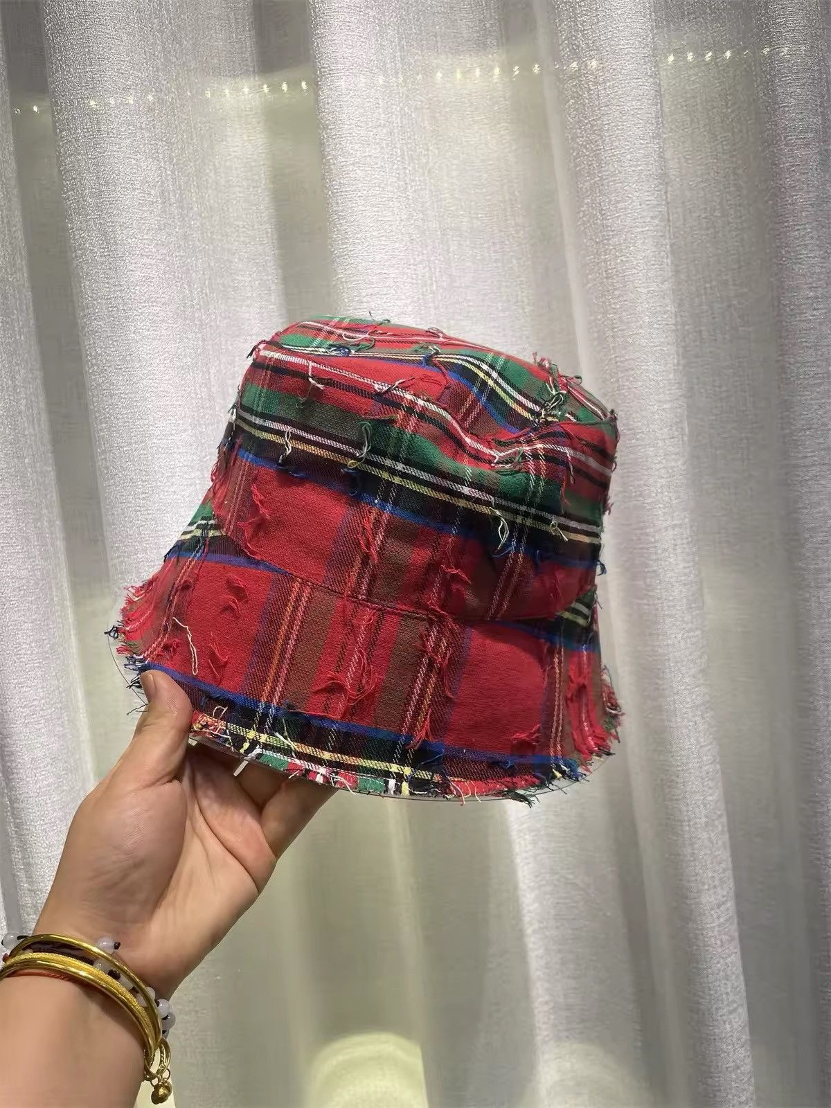 Japanese Brand Streetwear retro tartan plaid check distressed bucket hat Size ONE SIZE - 2 Thumbnail