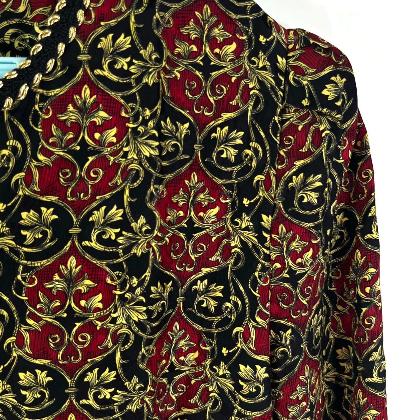 MAGGY LONDON MAGGY LONDON 100% Silk Jacket Blazer Size 12 red/gold/black Rococo Pads light Size XL / US 12-14 / IT 48-50 - 4 Thumbnail
