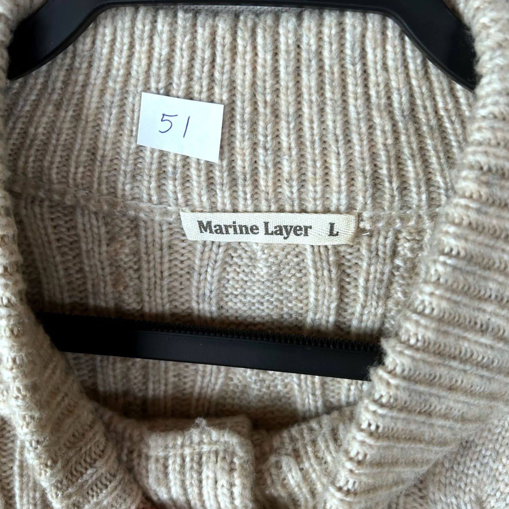 Marine Layer Marine Layer Mens Cable Knit Henley Sweater Beige Wool Blend Mock Neck Large Size US L / EU 52-54 / 3 - 2 Thumbnail