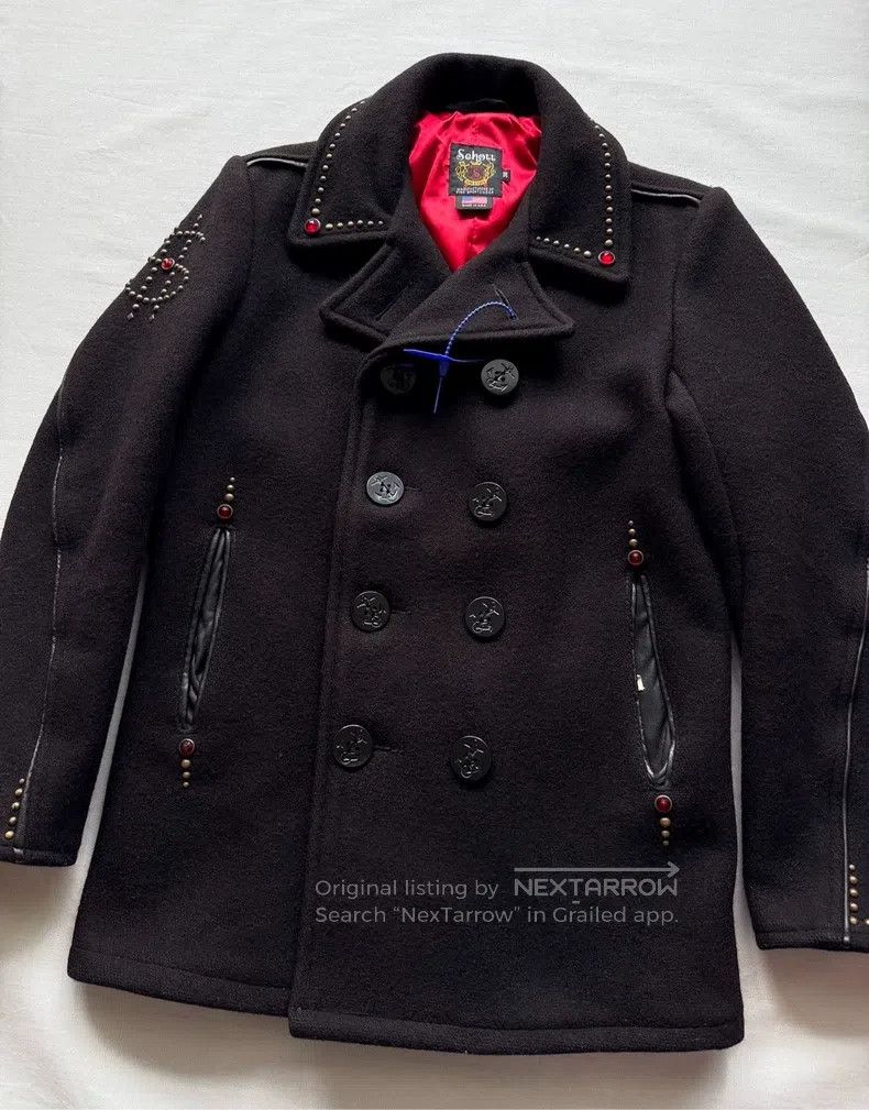 Schott Schott Jeweled buckle rivet leather trim cut woolen coat j Size US XS / EU 42 / 0 - 3 Thumbnail