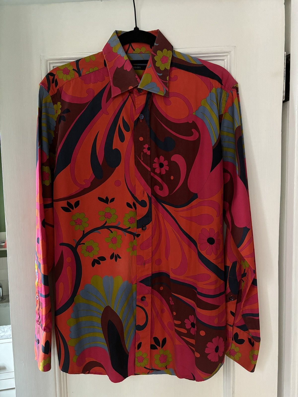 image of Gucci Tom Ford Spring Summer 1999 Formal Button Up Shirt in Orange, Men's (Size Medium)