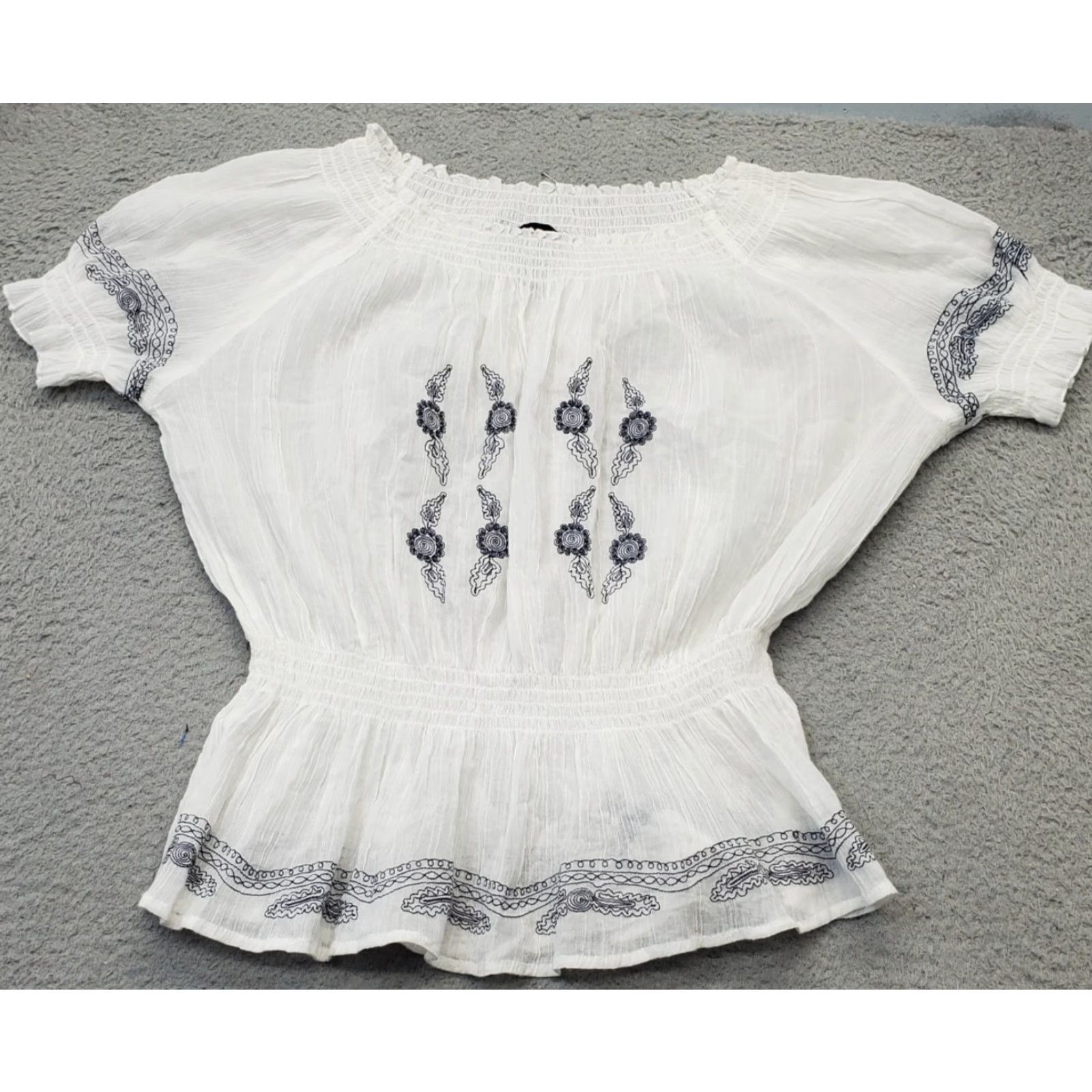 Cynthia Rowley Cynthia Rowley Blouse Womens XL White Sheer Shirred Off Shoulder Smocked Waist Shirt Womens XL White Sheer Blouse Size XL / US 12-14 / IT 48-50 - 2 Thumbnail
