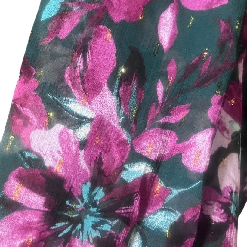 Kasper Kasper Floral Print Blouse Evergreen Multi NWT 2X Size XXL / US 16-18 / IT 52-54 - 7 Thumbnail