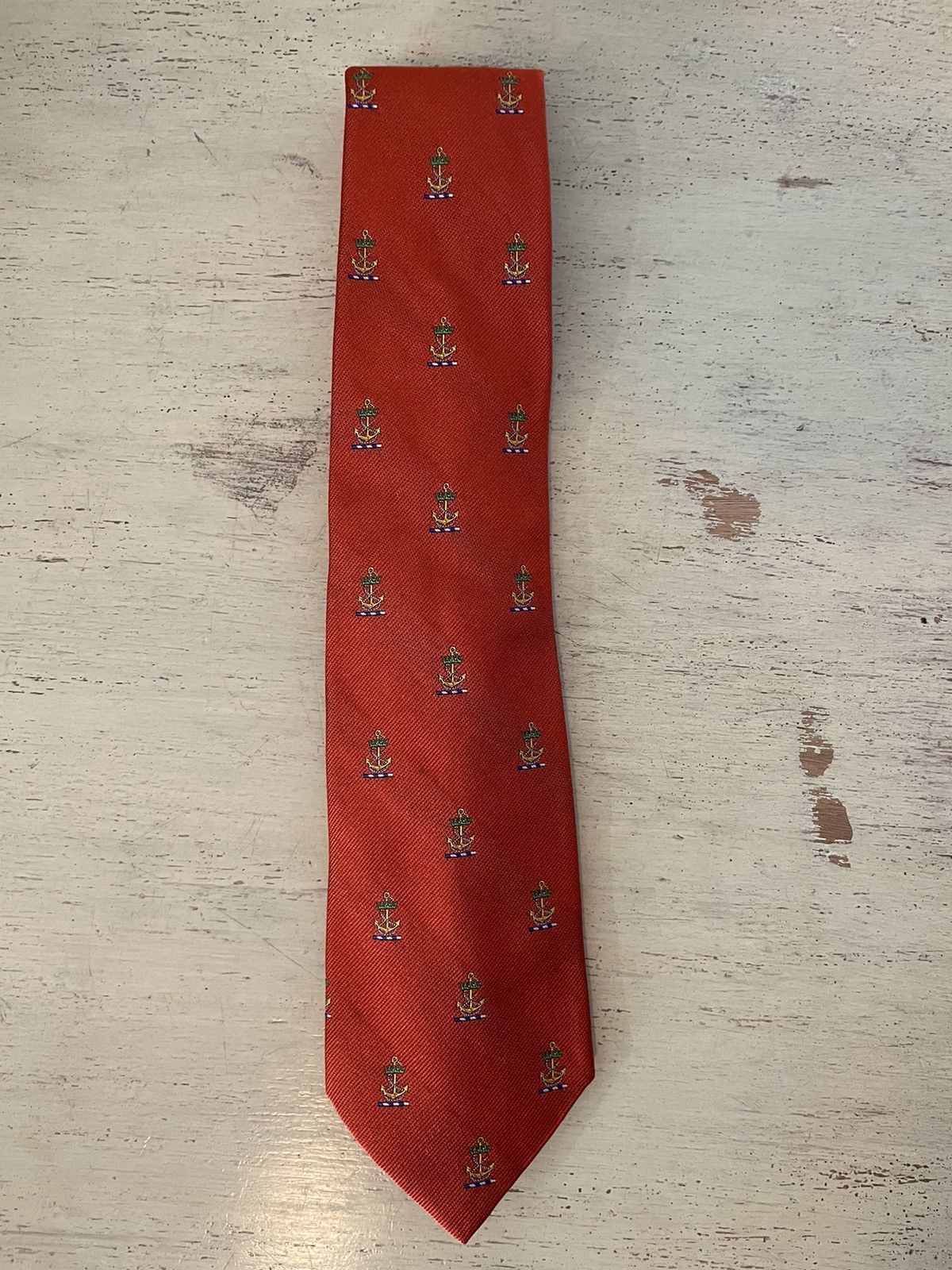 Polo Ralph Lauren × Vintage Spaced Anchors Print Jacquard Silk Tie Size ONE SIZE - 2 Thumbnail