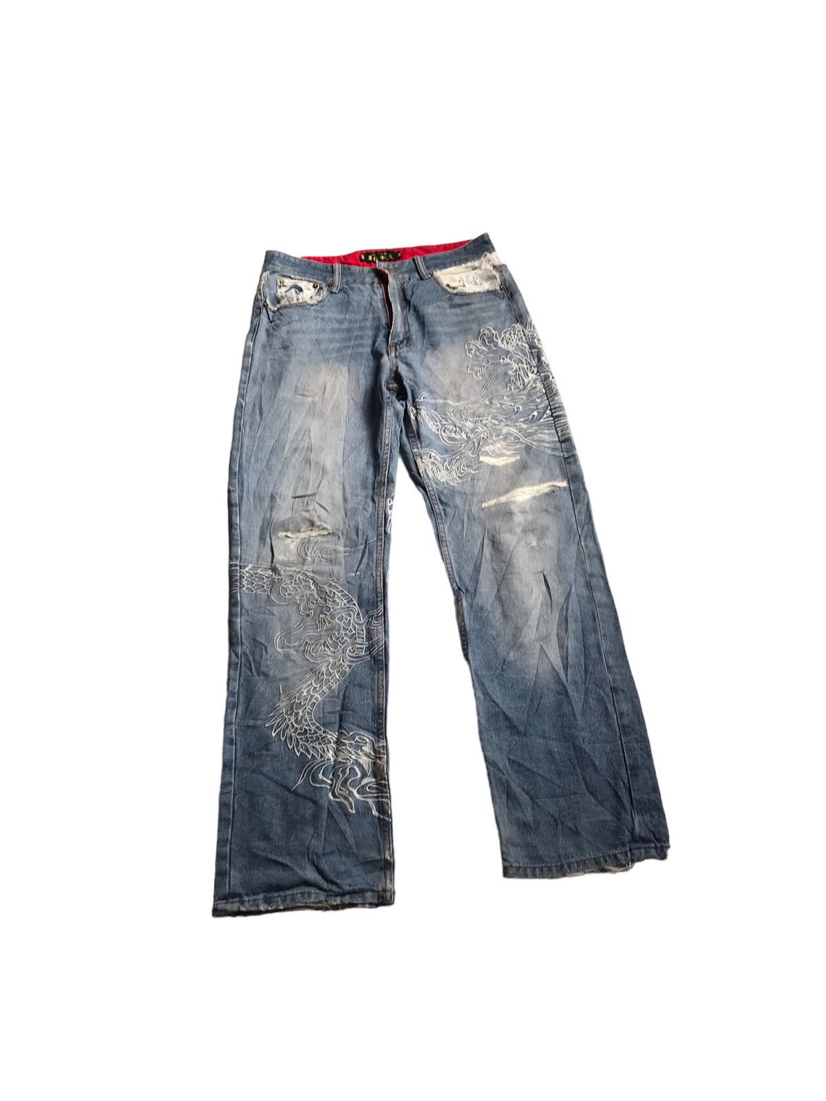 GOA FUGUTAITEN DISTRESSED DENIM DRAGON OVERPRINT Size US 30 / EU 46 - 2 Thumbnail