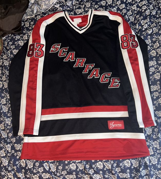 Supreme scarface on sale hockey jersey white