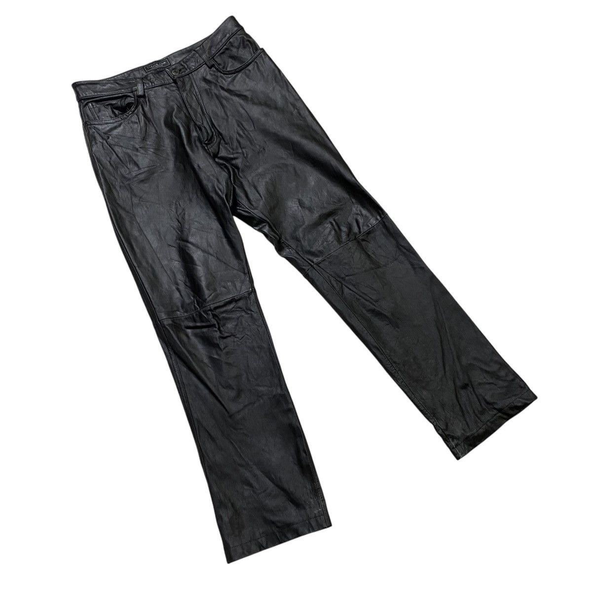 If Six Was Nine × Japanese Brand × Le Grande Bleu (L.G.B.) 🇯🇵 TAKAIQ. COM STRIPED LEATHER POCKET FLARE DENIM PANTS Size US 31 - 2 Thumbnail
