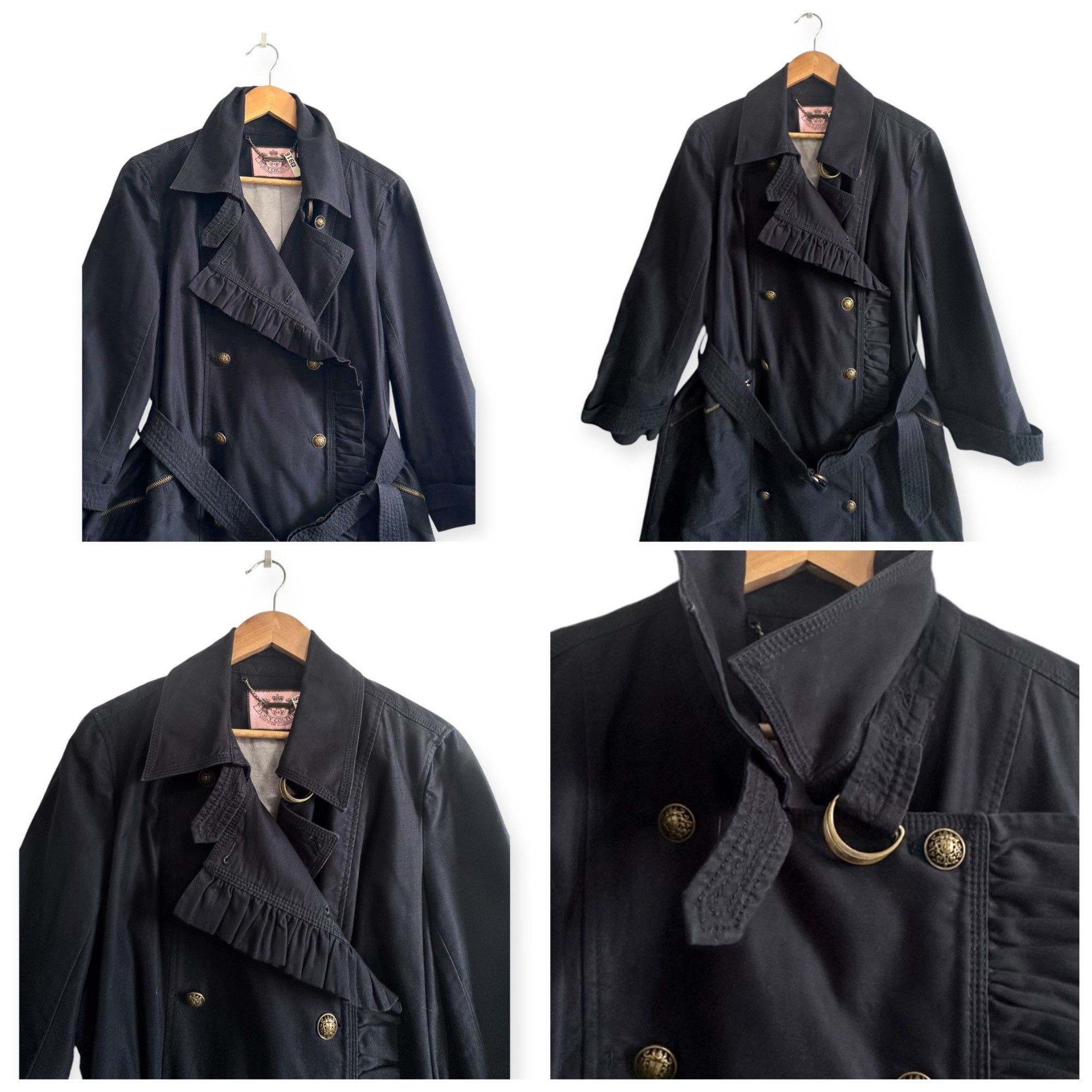 Juicy Couture Juicy Couture Ruffle Trench Coat XL Navy Belted Y2K Rare Size XL / US 12-14 / IT 48-50 - 12 Thumbnail