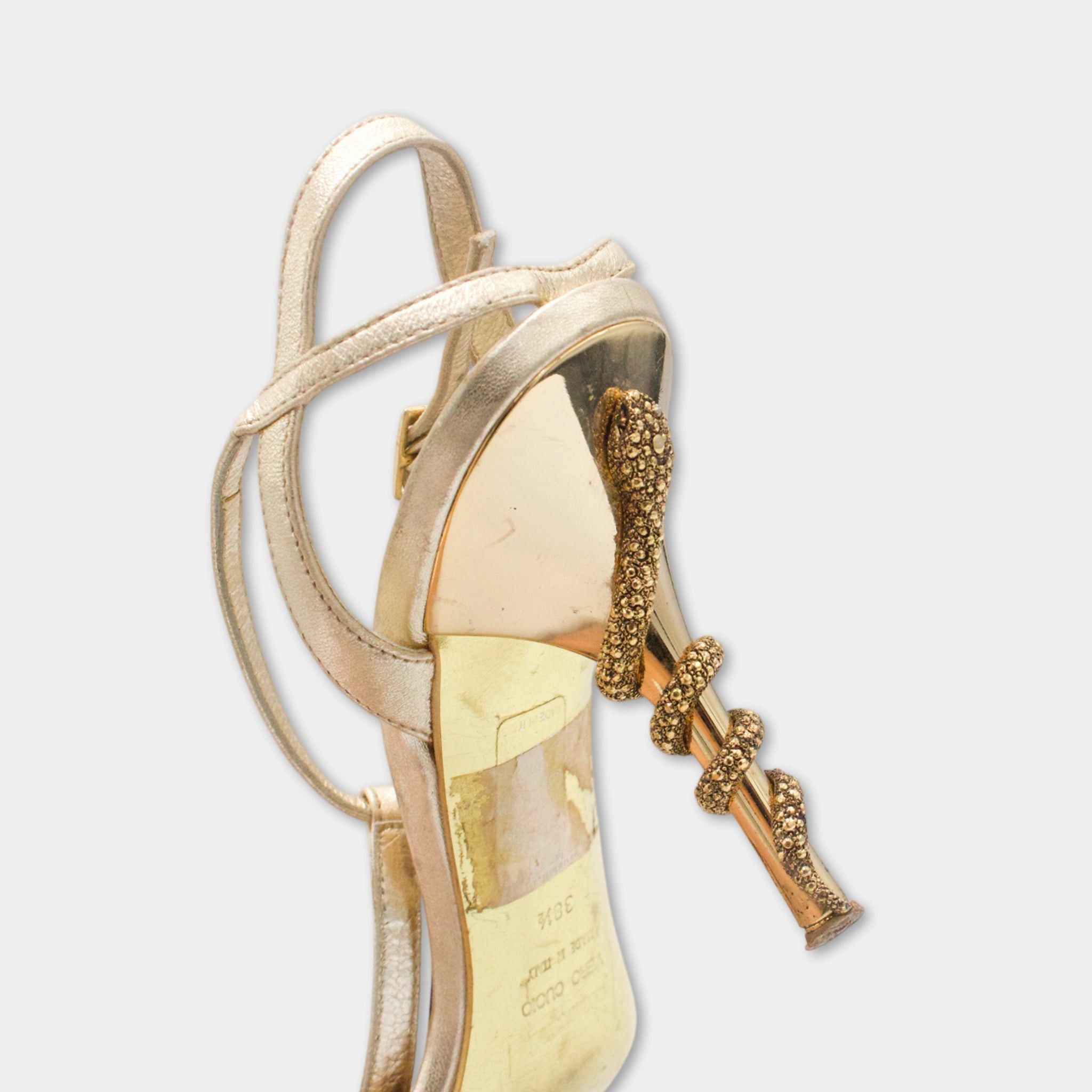 Roberto Cavalli Cavalli Snake Golden Heels Size US 8.5 / IT 38.5 - 5 Thumbnail