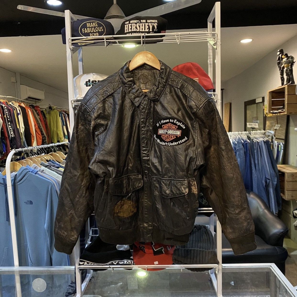 Harley Davidson RareVINTAGE Harley Davidson Distressed Bomber Leather Jacket Size US M / EU 48-50 / 2 - 1 Thumbnail