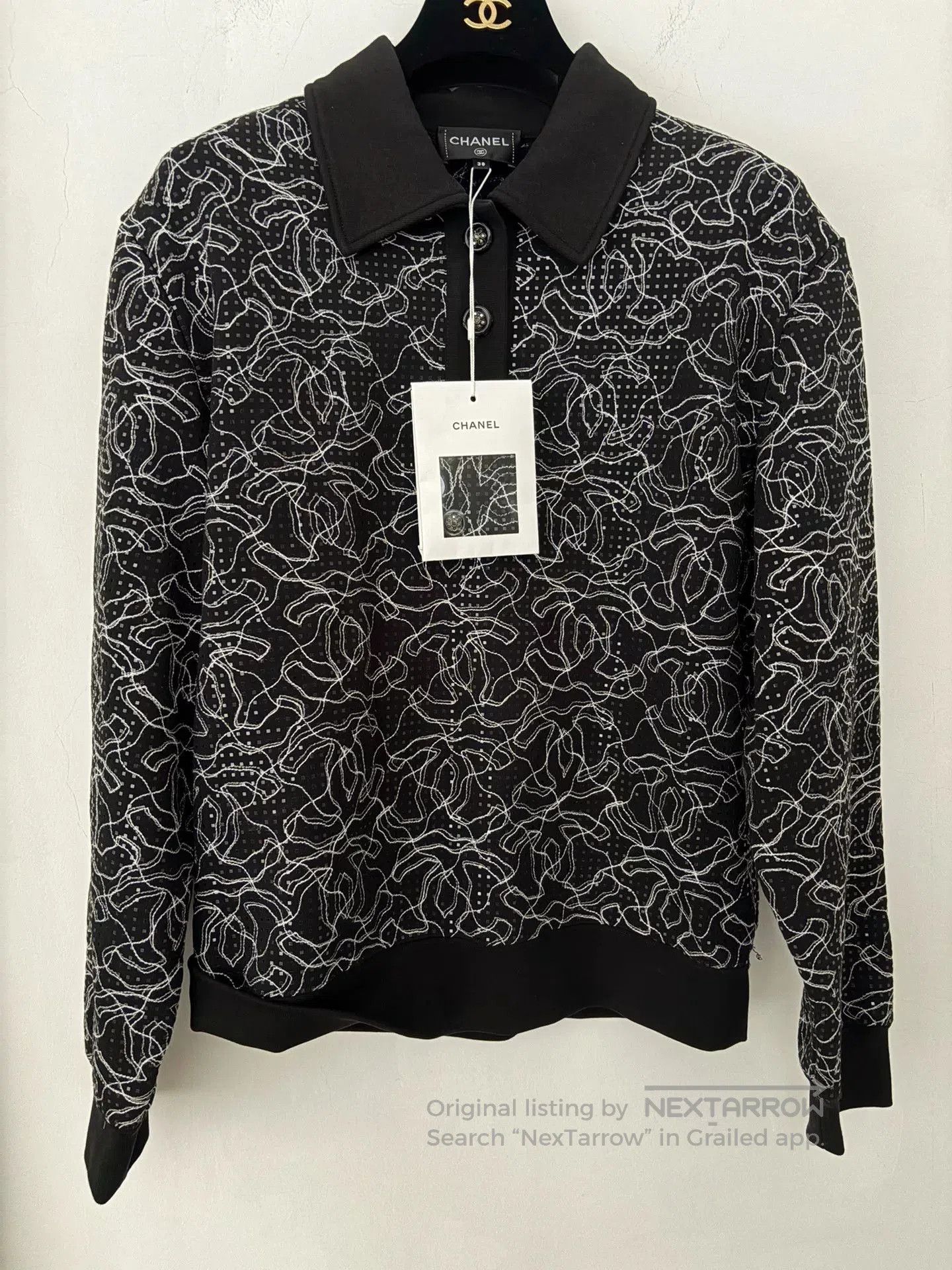 Chanel Black CC Logo Sequin Polo Top.