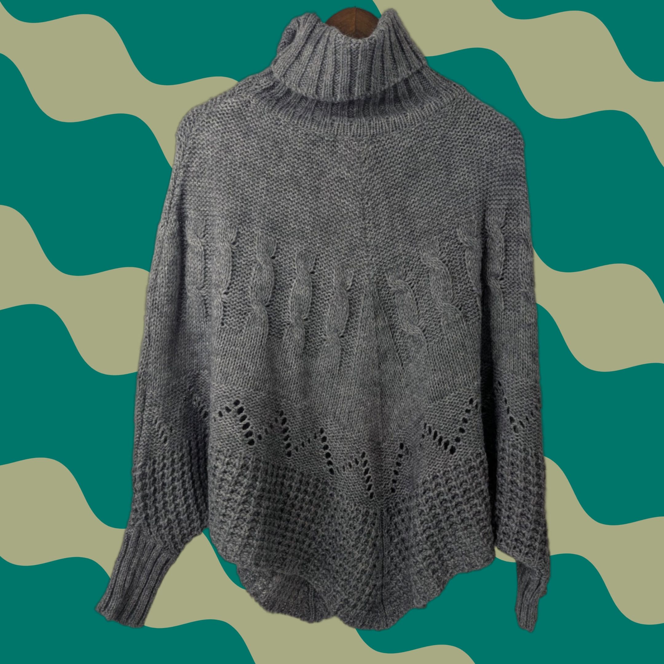 Peserico Iperico Italy Wool Mohair Grey Poncho Sweater Turtleneck One Size Old Money Size ONE SIZE - 1 Thumbnail