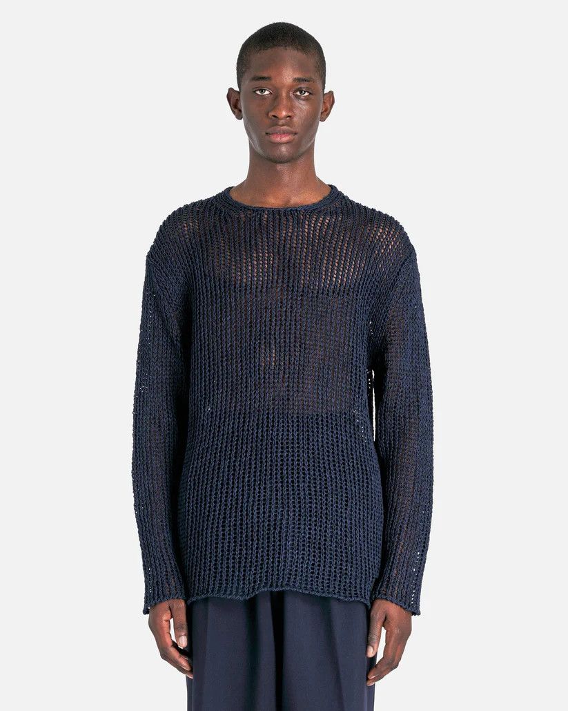 Jil Sander o1s1v1r1oon0925 Mouline Open Cotton Knit Jumper in Nevy Blue Size US L / EU 52-54 / 3 - 1 Thumbnail