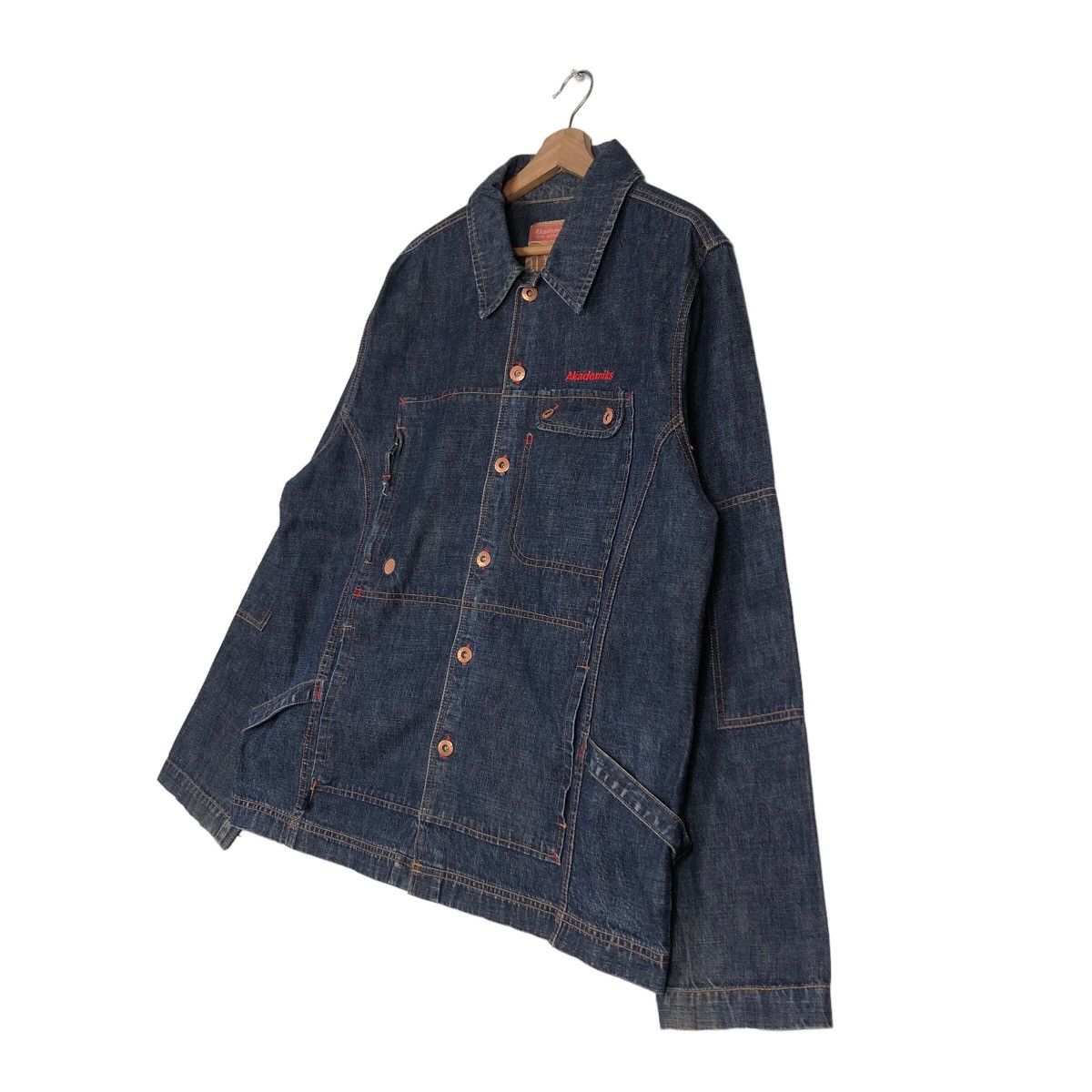 Japanese Brand 🔥Vintage Denim Biker Jacket Akedemiks Gene Research Japan Size US XL / EU 56 / 4 - 2 Thumbnail