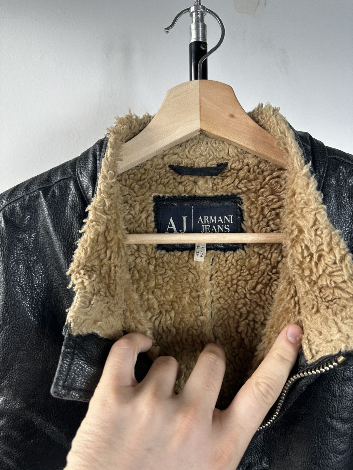 Emporio Armani Armani Jeans Faux Leather Shearling Bomber Jacket Black Fur Size US L / EU 52-54 / 3 - 5 Thumbnail