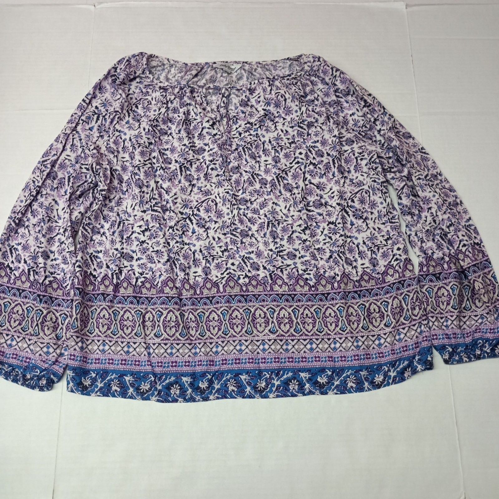 Lucky Brand Lucky Brand Border Purple Multi Floral Keyhole Neckline 2XL Size XXL / US 16-18 / IT 52-54 - 1 Thumbnail