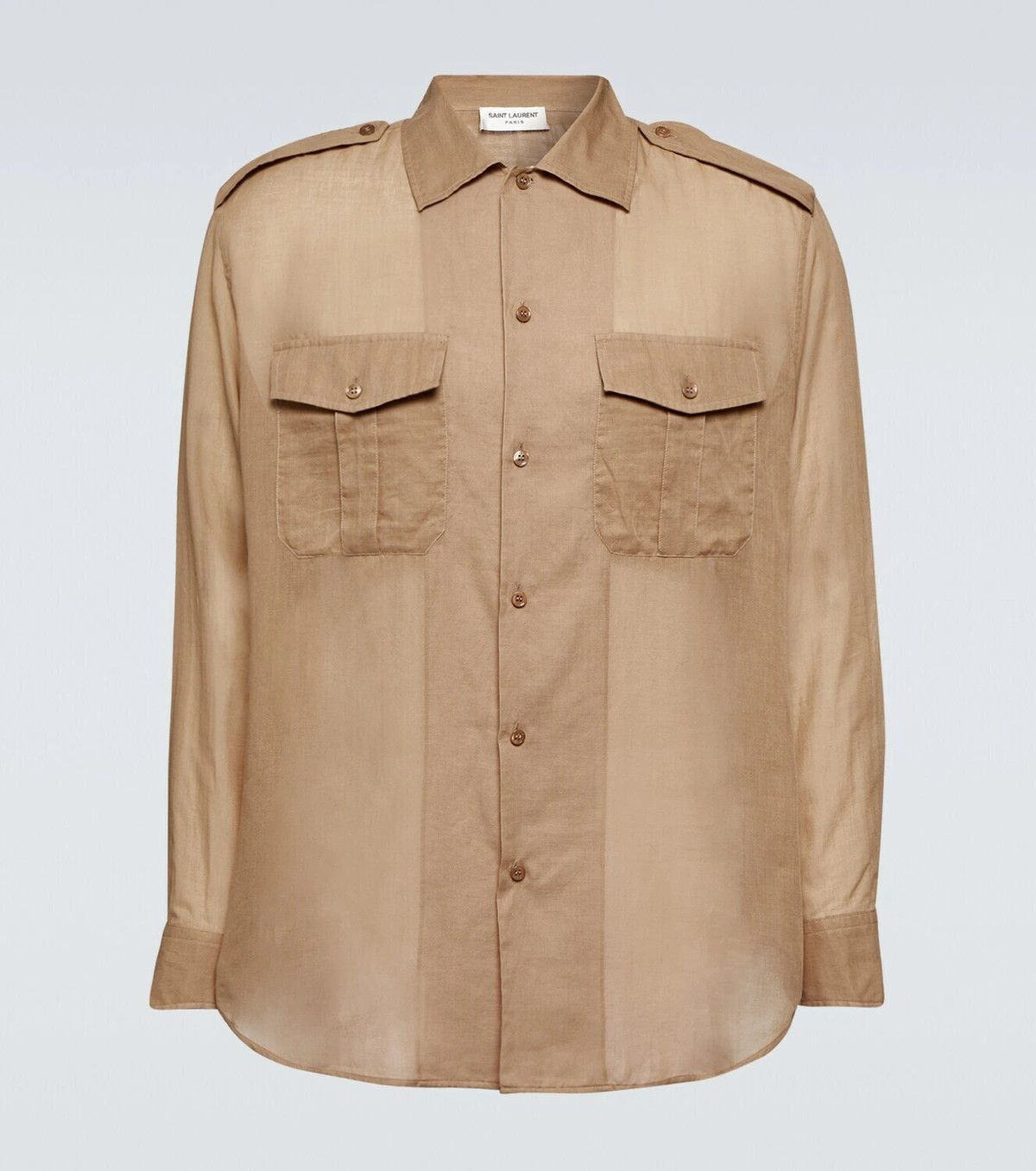 Saint Laurent Paris o1y0325 Solid Color Shirt in Khaki Size US M / EU 48-50 / 2 - 1 Thumbnail
