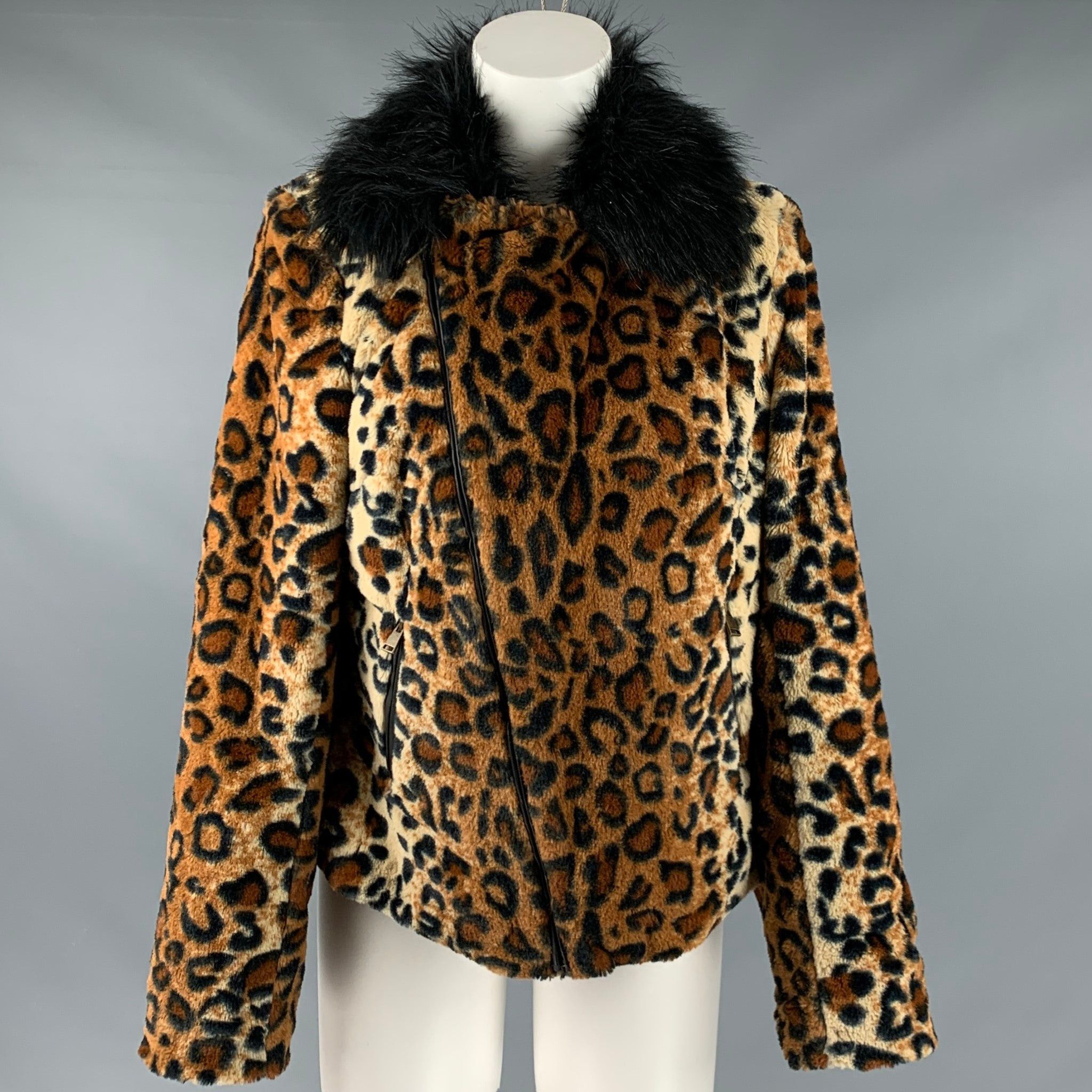 image of Adrienne Landau Black Orange Polyester Blend Biker Jacket, Women's (Size Medium)