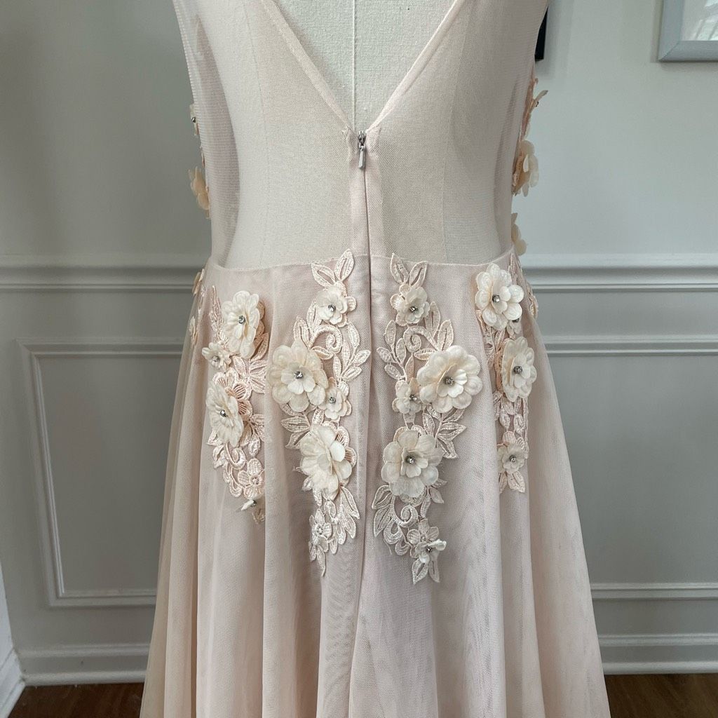 Other B Smart Nude Blush Formal Prom Gown Illusion Waist Back Tull Size L / US 10 / IT 46 - 6 Thumbnail
