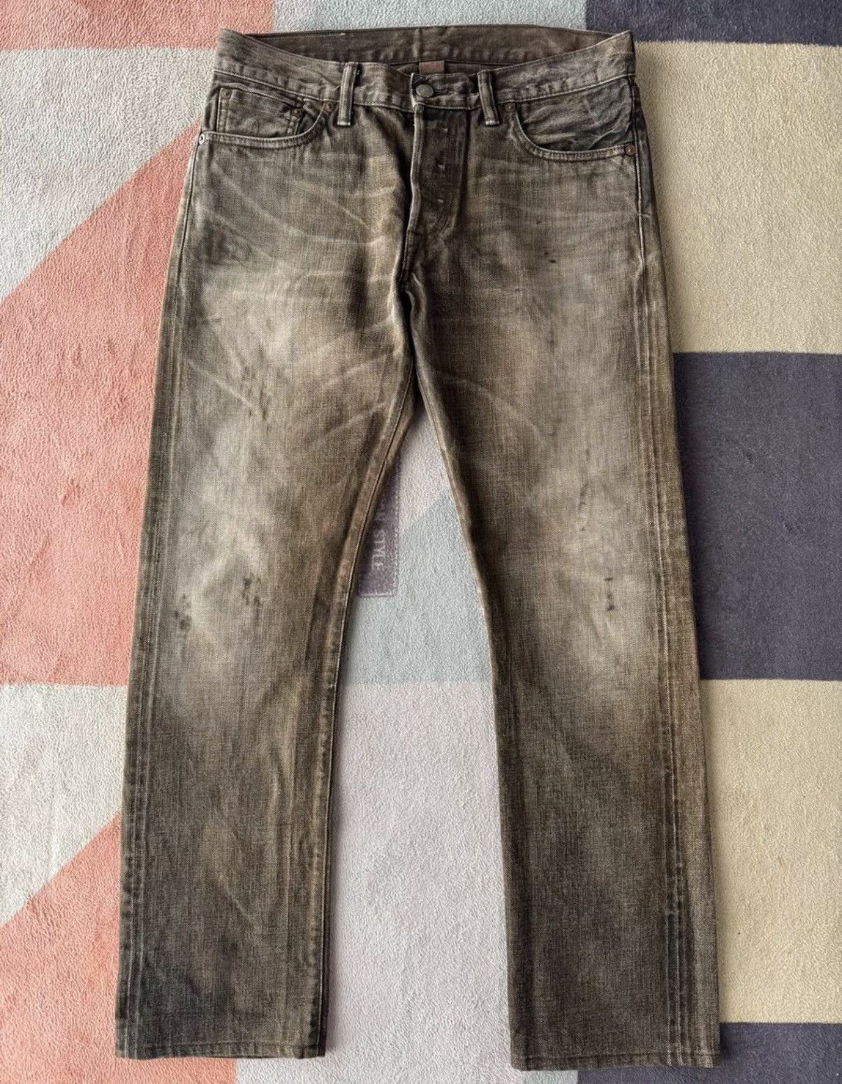 RRL Ralph Lauren RRL Ralph Lauren Double RL Brown Oil Stain Jeans K22 Size US 30 / EU 46 - 1 Thumbnail