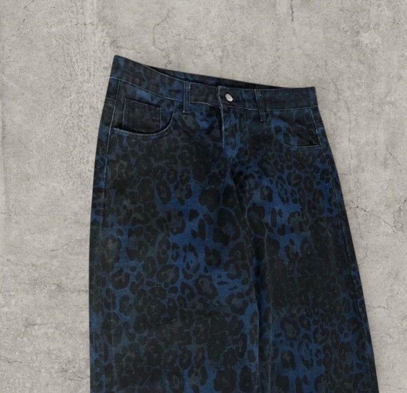 Japanese Brand Cool wide leg Japanese style jeans in leopard blue. Size L Size US 34 / EU 50 - 2 Thumbnail