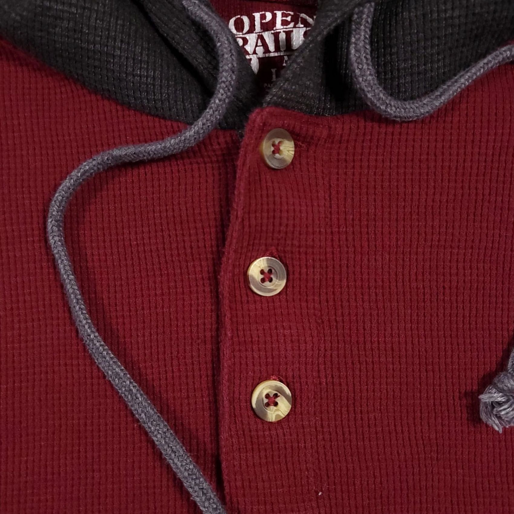Vintage Open Trails Pullover Hoodie Mens Large Maroon Gray Button Henley Hood Casual Size US L / EU 52-54 / 3 - 4 Thumbnail