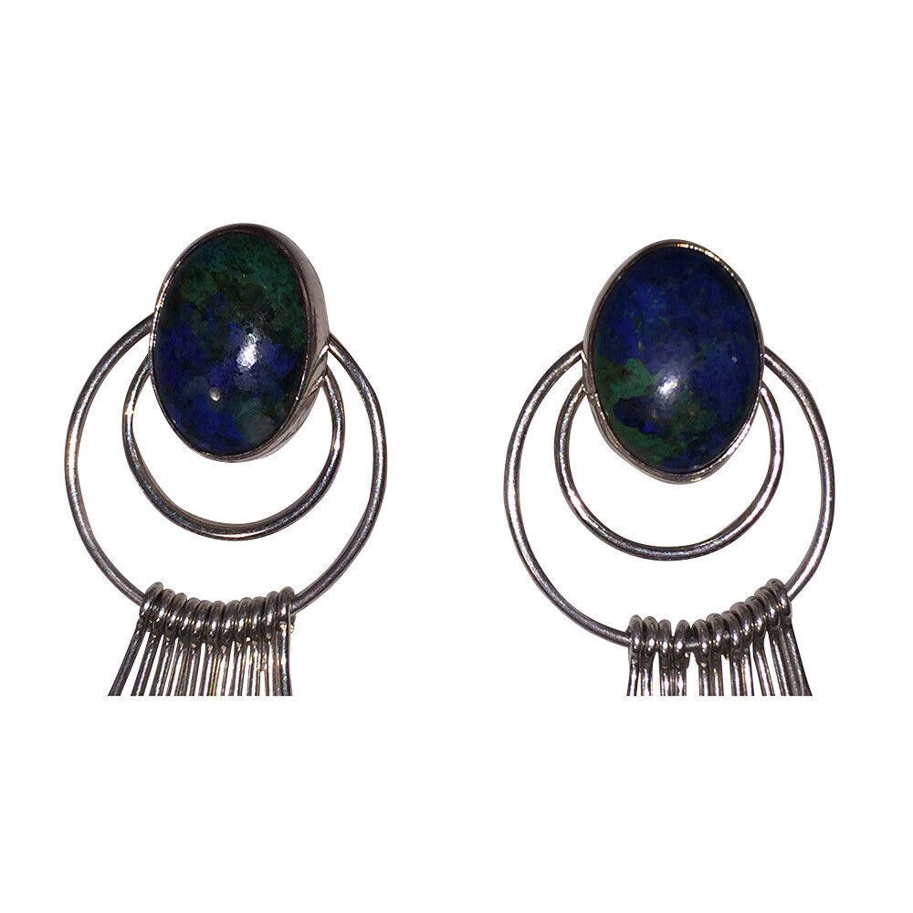 Handmade Sterling Bezel Set Chrysocolla Cabochon Chandelier Earrings Size ONE SIZE - 3 Thumbnail