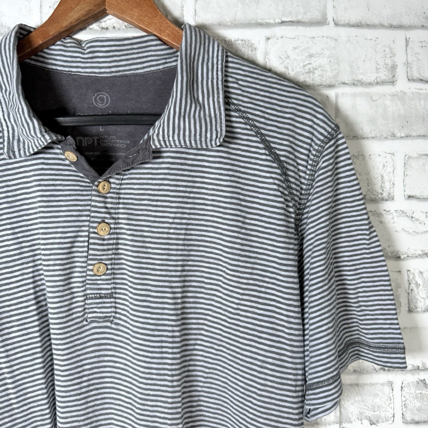Gramicci VINTAGE Gramicci Polo Shirt Striped Mens L Blue Hemp Cotton Blend Regular Fit Size US L / EU 52-54 / 3 - 2 Thumbnail
