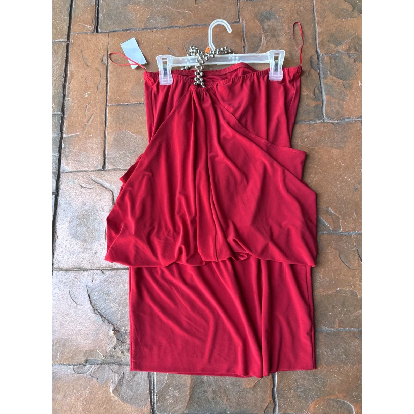 Vintage VINTAGE Cache Blouse Cocktail Mini Dress Women L Red Beaded Straps Scraps: NWT Size L / US 10 / IT 46 - 5 Thumbnail