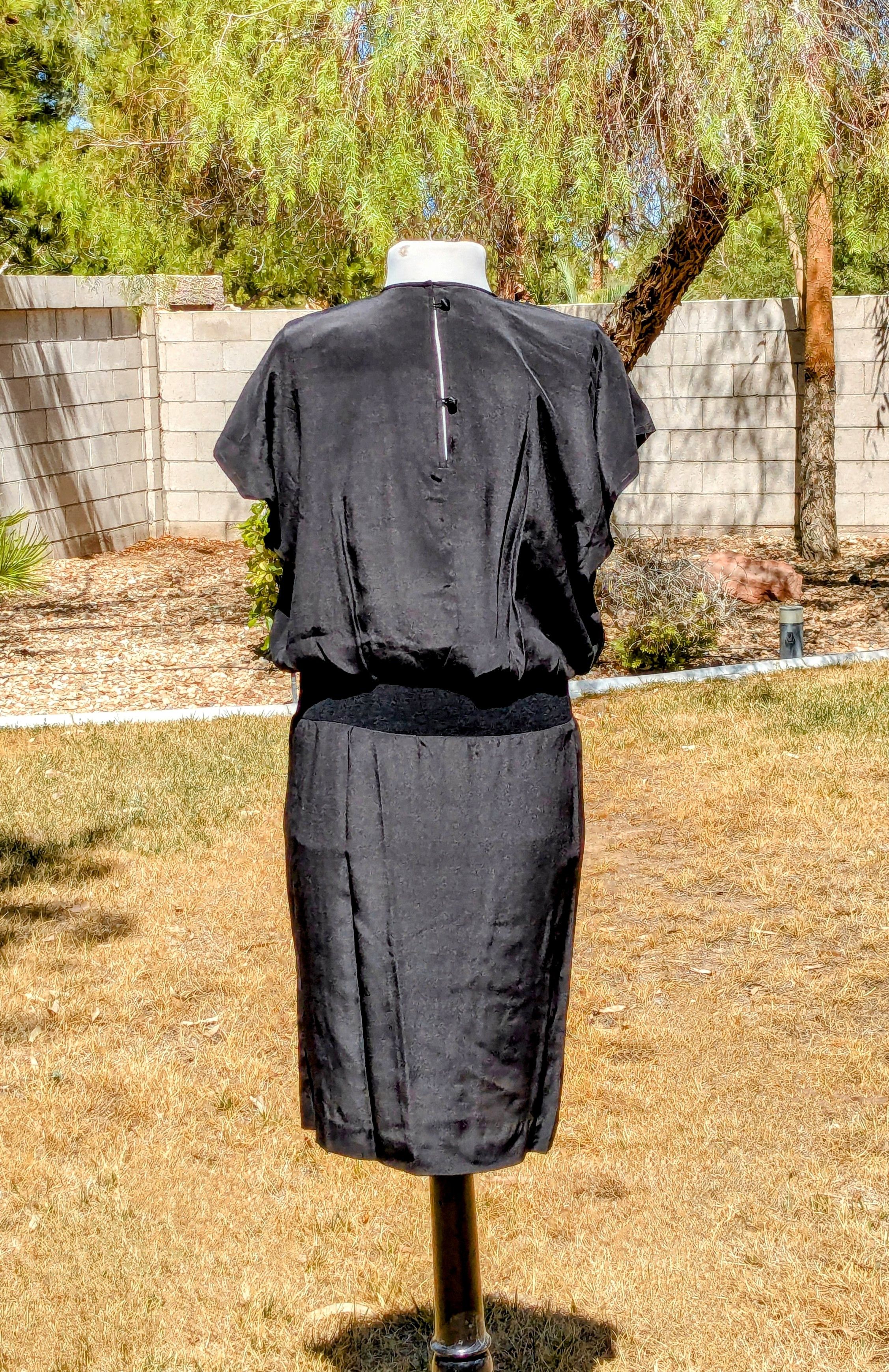 Designer Axiom 1980s Vintage Silk Petite Stretch Waist Blouson Dress Size M / US 6-8 / IT 42-44 - 4 Thumbnail