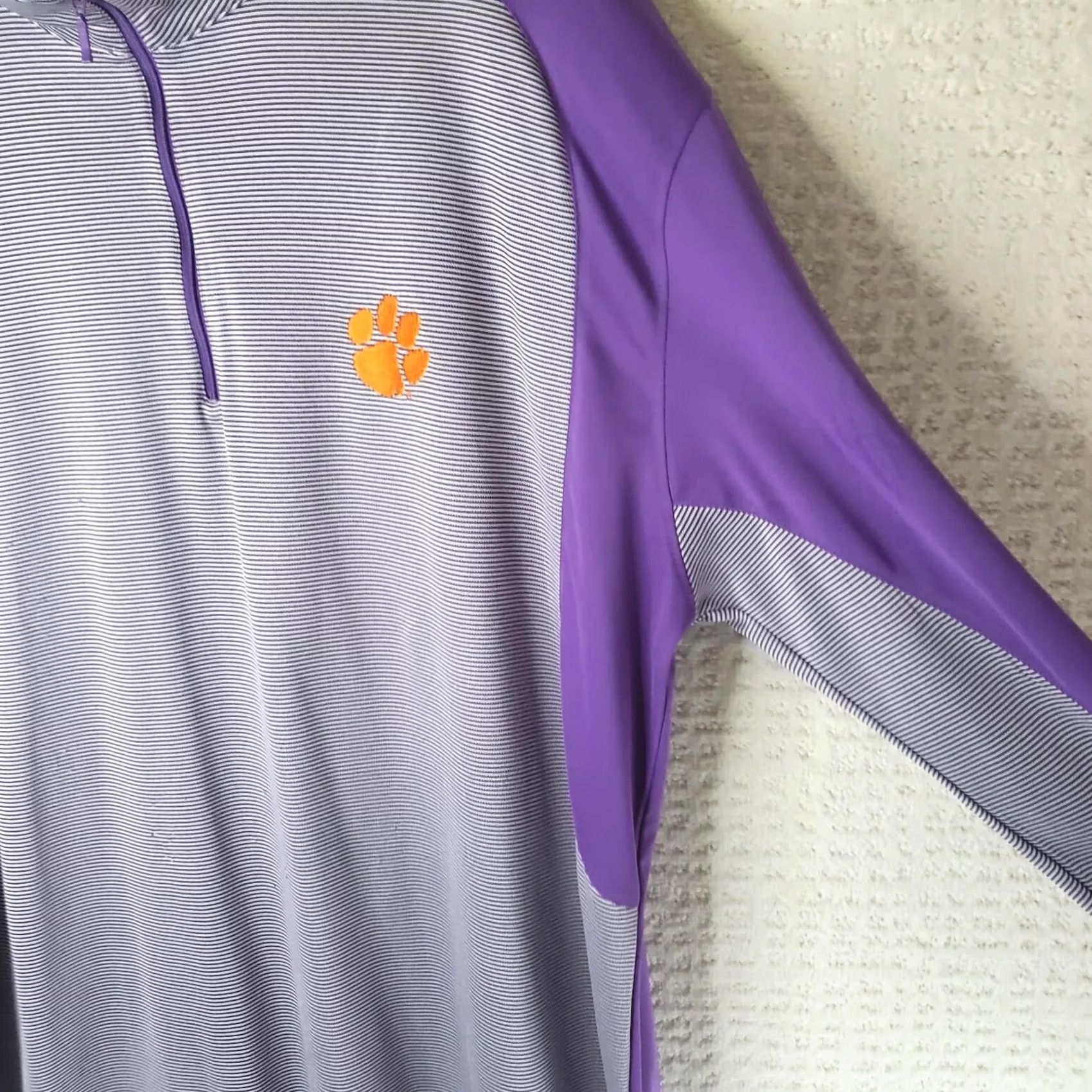 Vintage Horn Legend HL Sport Bamboo Performance 1/4 Zip Clemson Tigers Pullover Mens XL Purple Striped Tiger Paw Size US XL / EU 56 / 4 - 7 Thumbnail