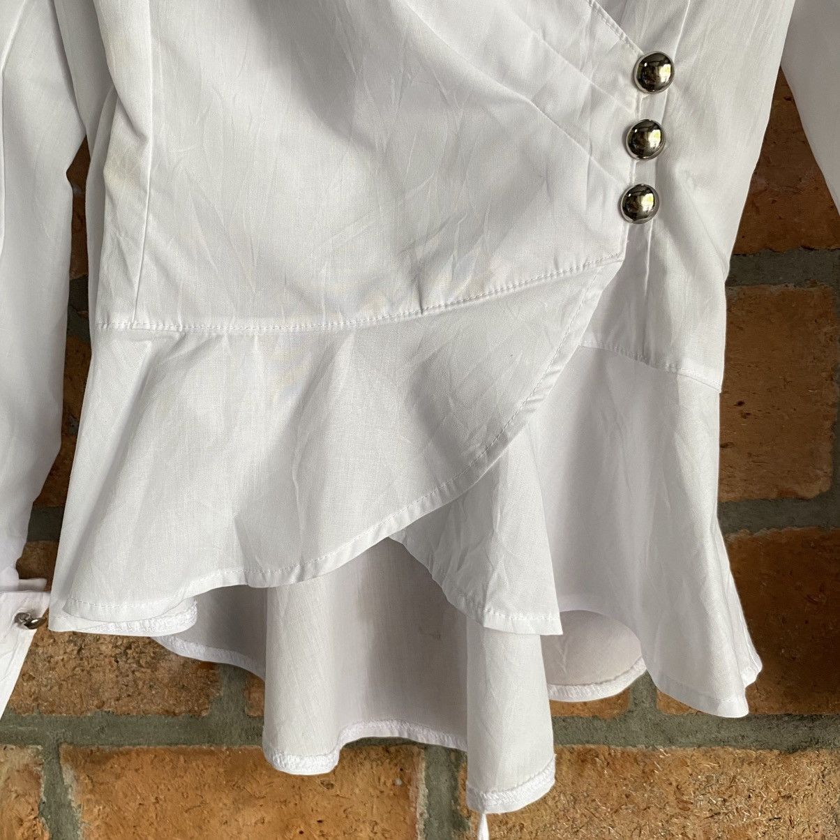 Japanese Brand RyuRyu Y2K Punk White Lace-Up Wrap Blouse with Peplum Hem Size M / US 6-8 / IT 42-44 - 7 Thumbnail