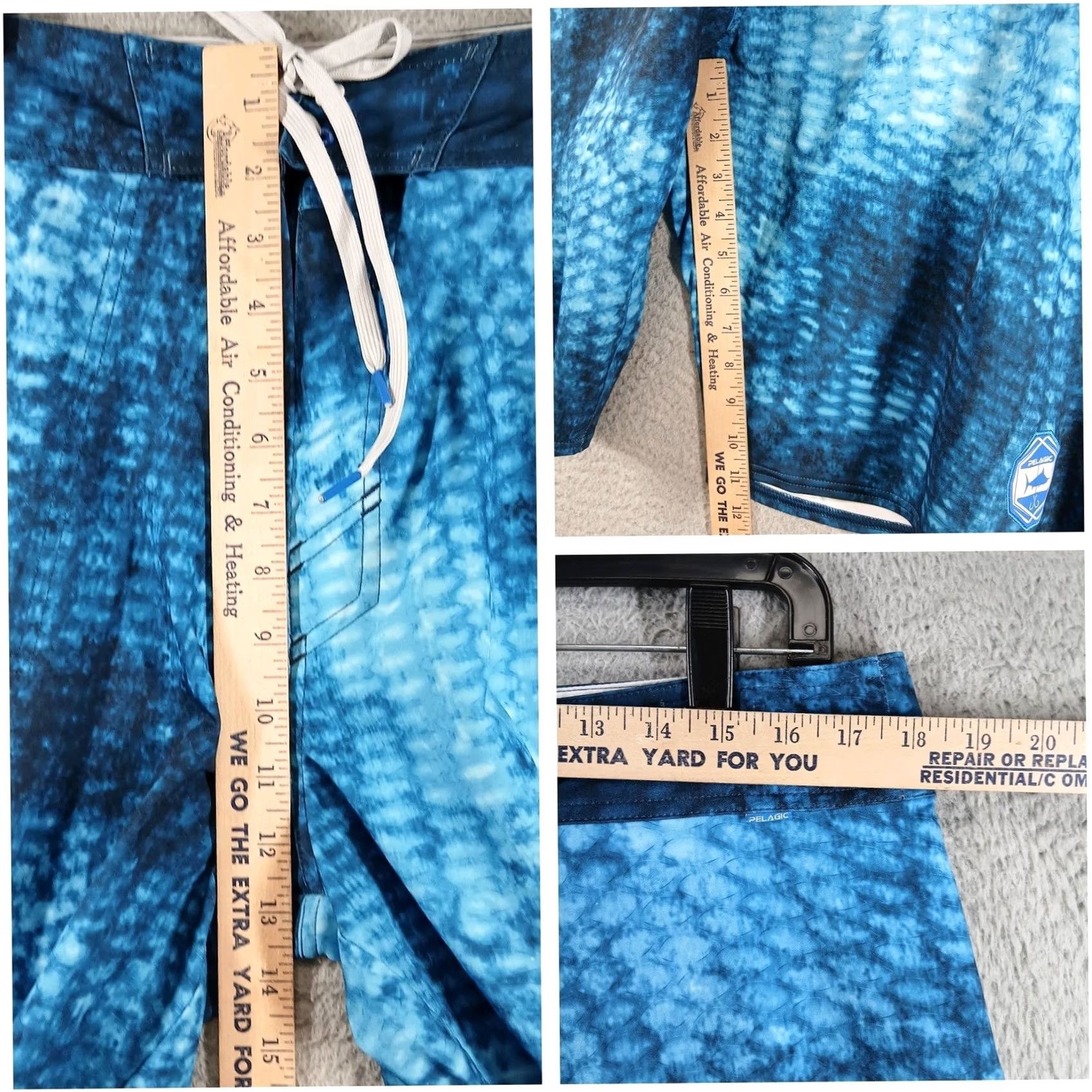 PELAGIC Argonaut Boardshorts Blue 36 Geometric Fish Scale