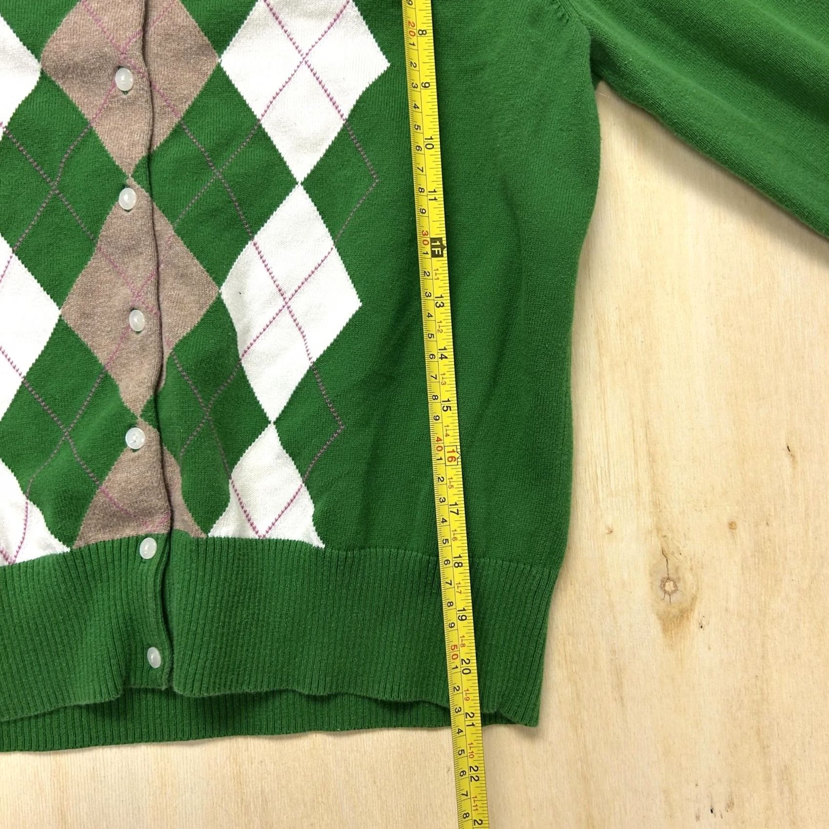 Tom Tailor TAILOR Cardigan Sweater Womens Large Green Argyle Button Crew Neck Tight-Knit Size L / US 10 / IT 46 - 4 Thumbnail