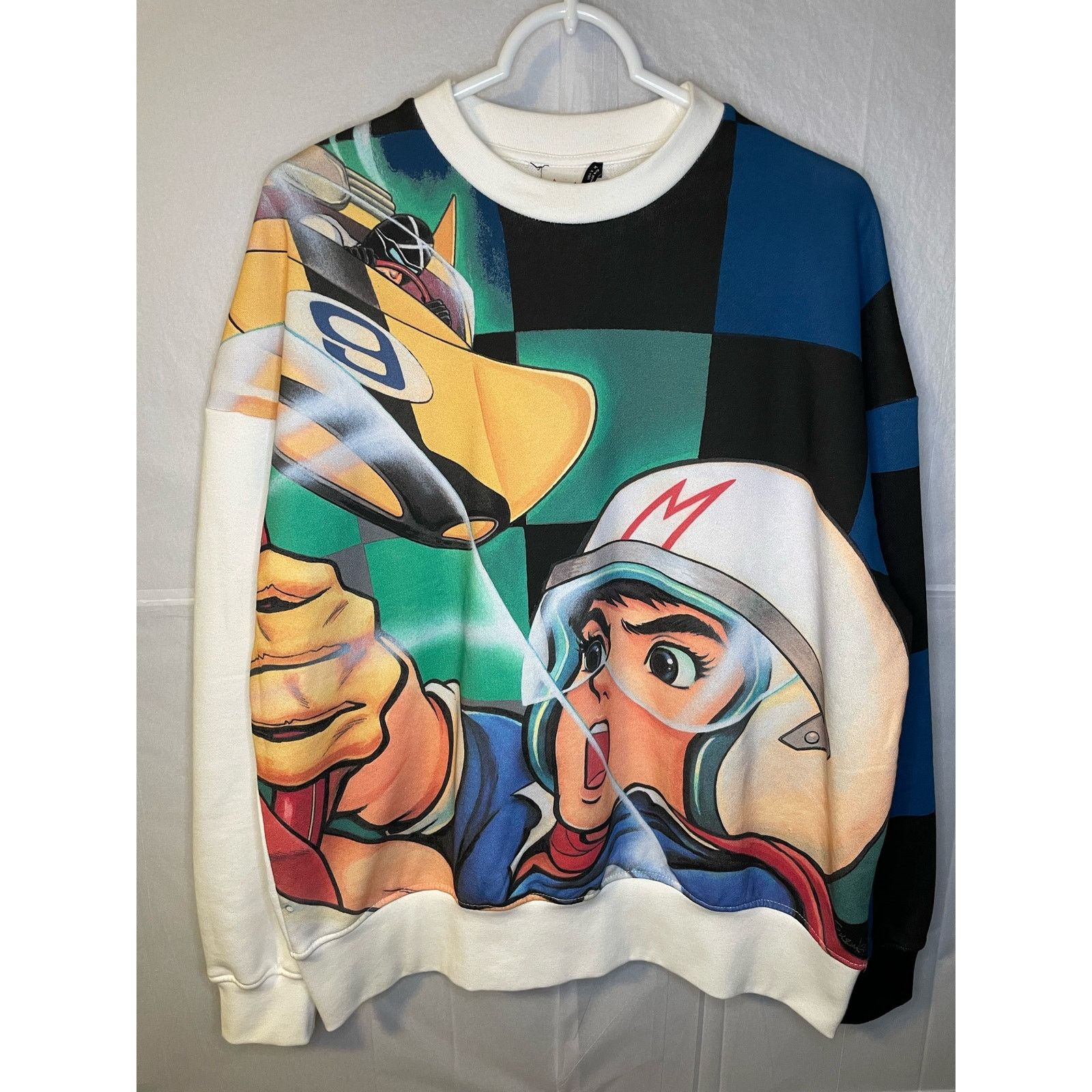 Zara Zara X Speed Racer Collab All Over Print White Crewneck | Grailed