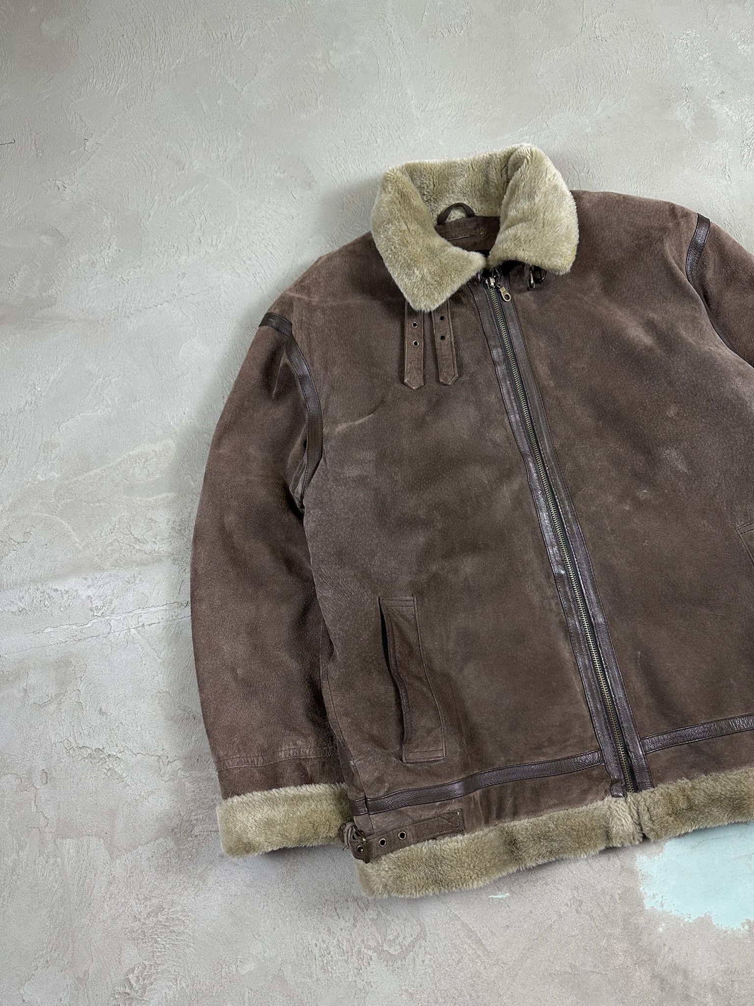 90s Vintage Sheepskin Leather Bomber Boxy Jacket