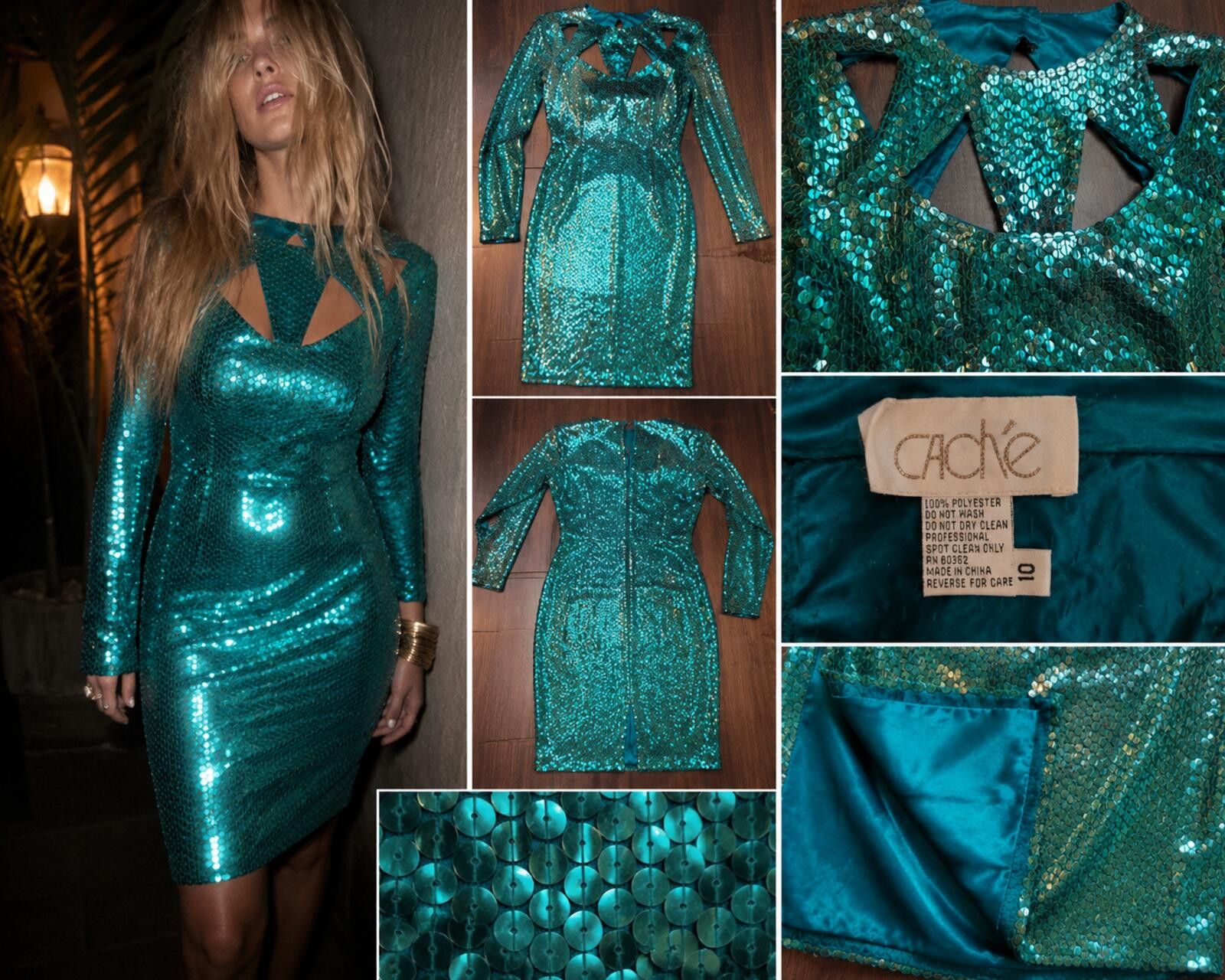 Other Cache Teal Sequin Cutout Midi Dress Size 10 Size L / US 10 / IT 46 - 3 Thumbnail