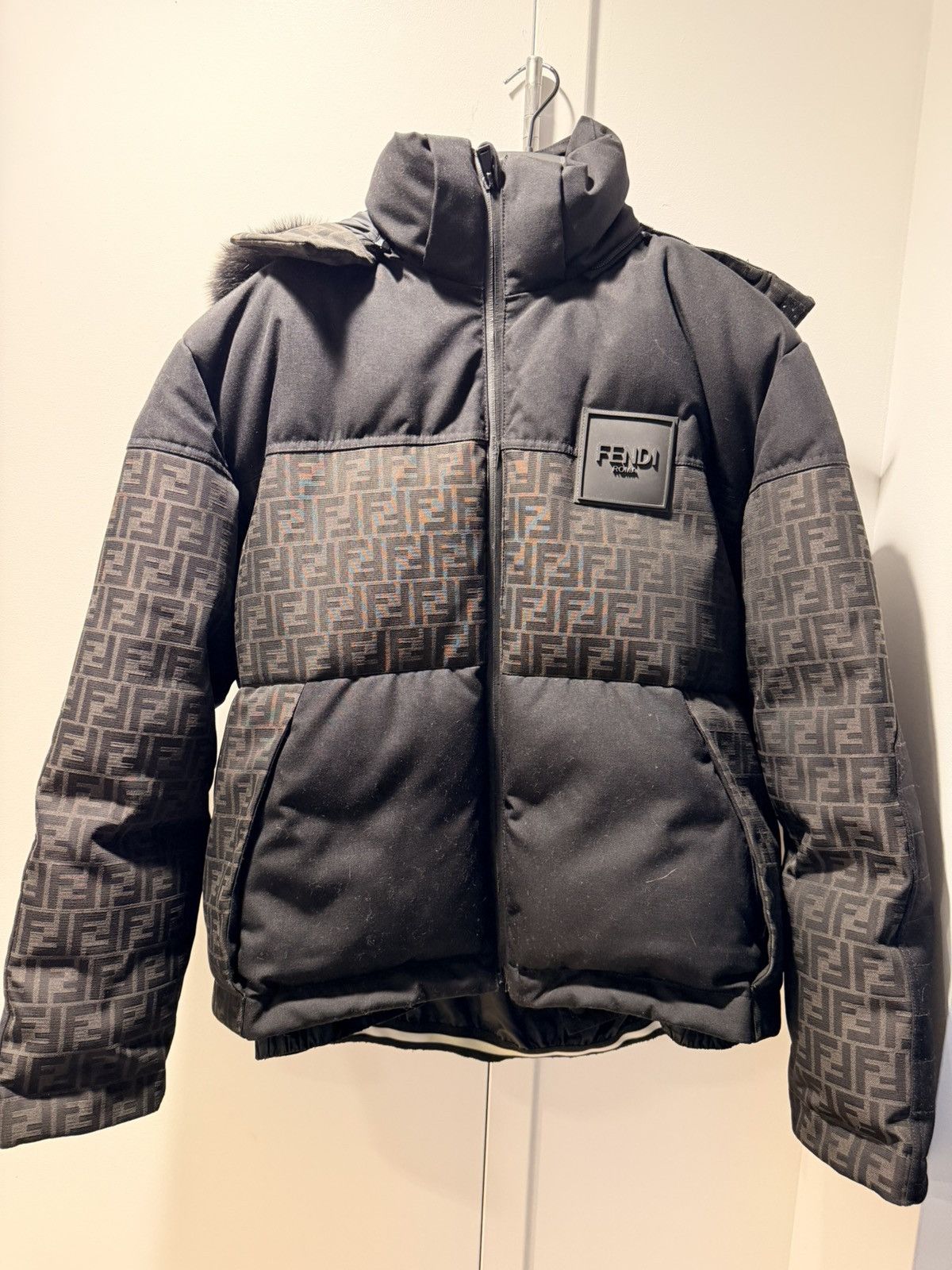 Fendi Fendi FF Monogram Puffer Jacket w/ Fur Hood – Size 52 (L) Size US L / EU 52-54 / 3 - 1 Thumbnail