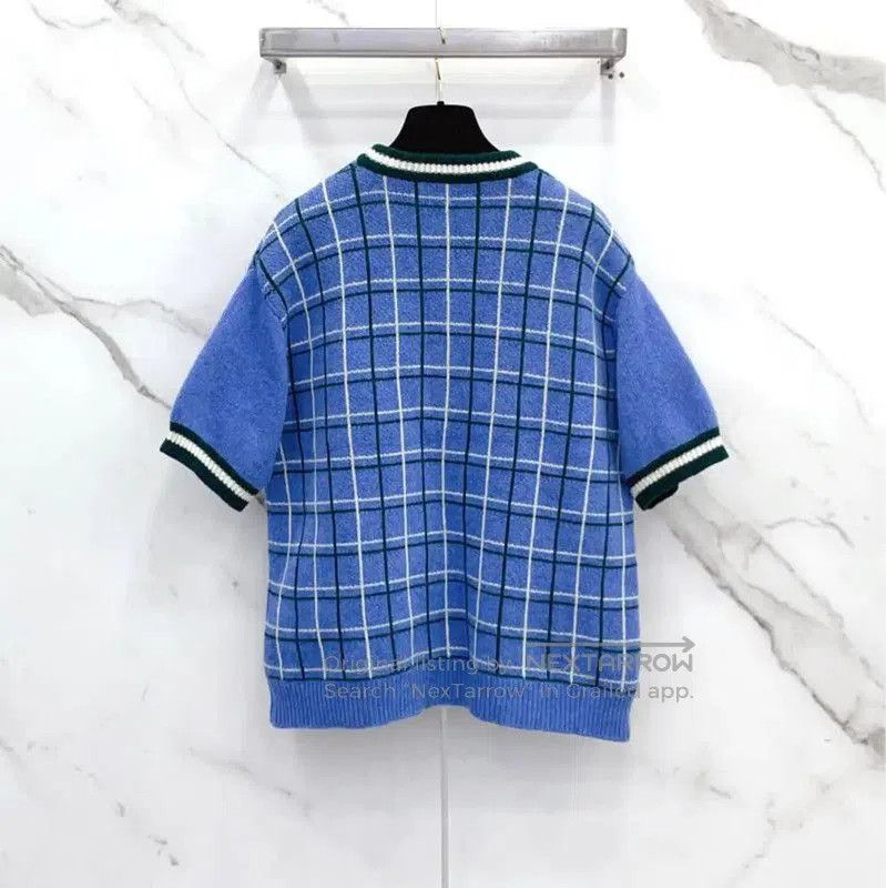 Miu Miu Miu Miu Blue Wool Check Short Sleeve T-Shirt . Size L / US 10 / IT 46 - 1 Thumbnail