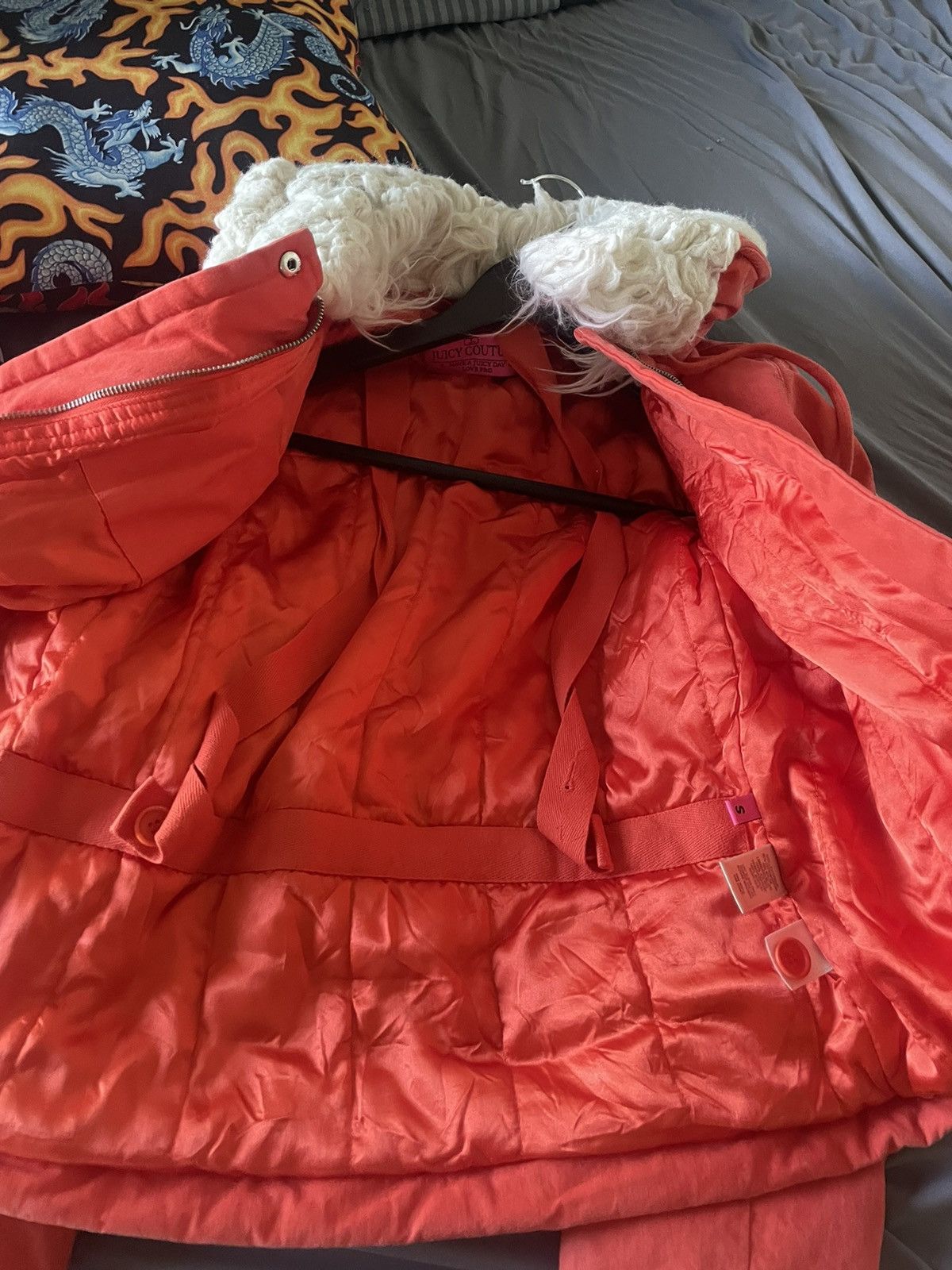 Juicy Couture Women’s Juicy Couture Y2K Orange Bomber Jacket Faux Fur Size S / US 4 / IT 40 - 12 Thumbnail