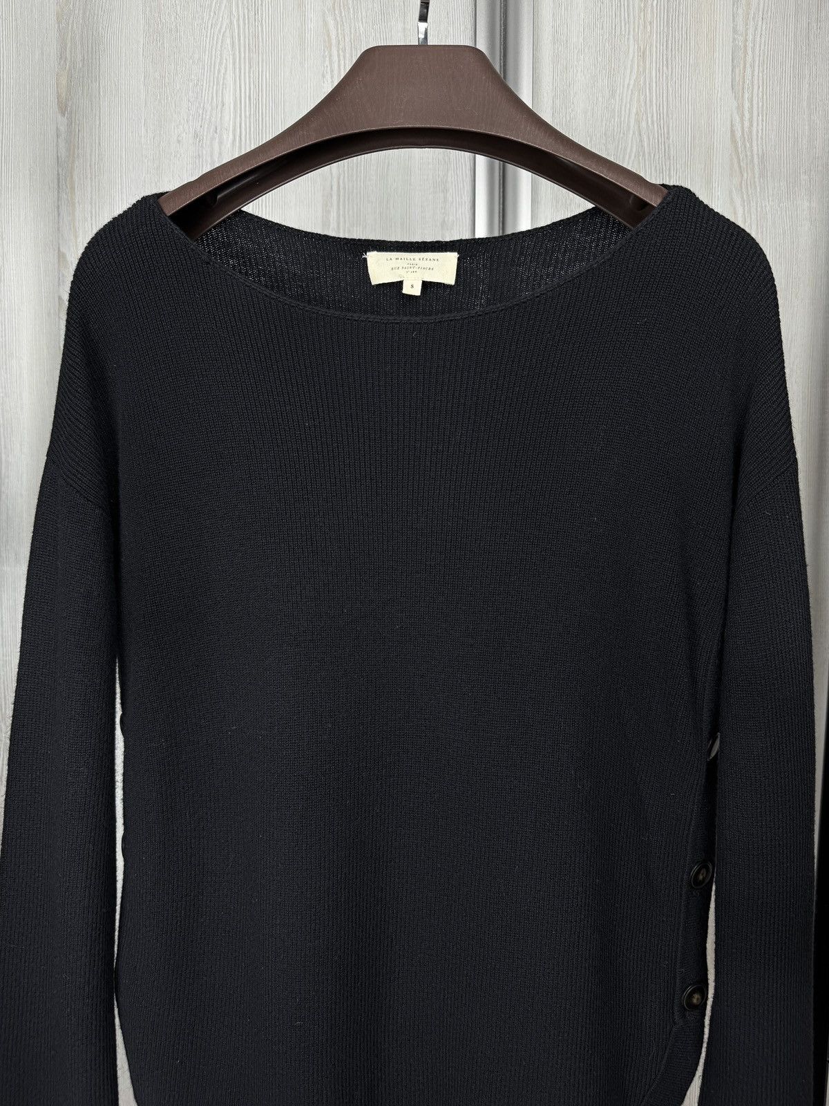 Sezane Sezane Paris black wool cotton blend side button sweater S Size S / US 4 / IT 40 - 3 Thumbnail
