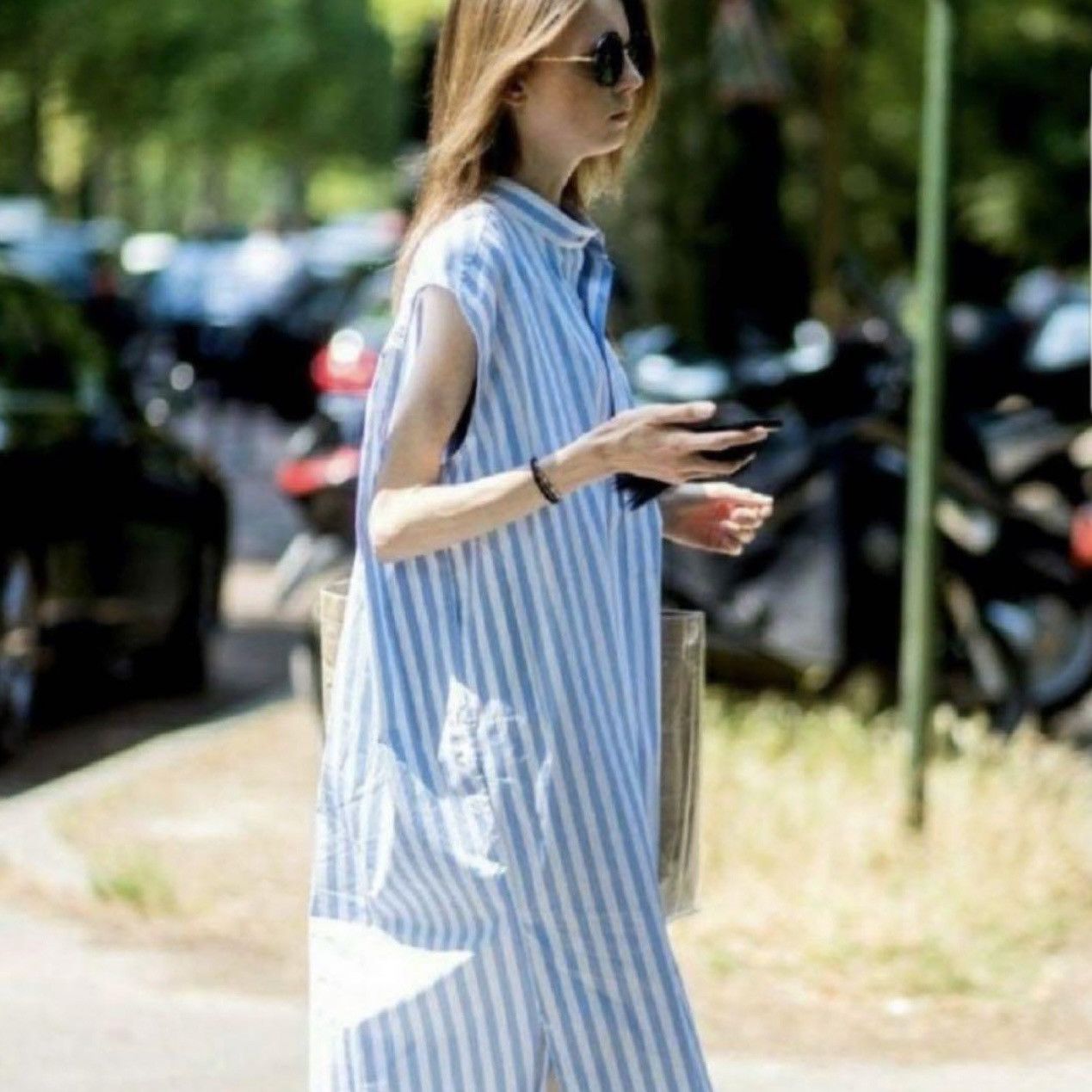 image of Balenciaga Sleeveless Stripe Long Shirt Dress in Red, Women's (Size XS)