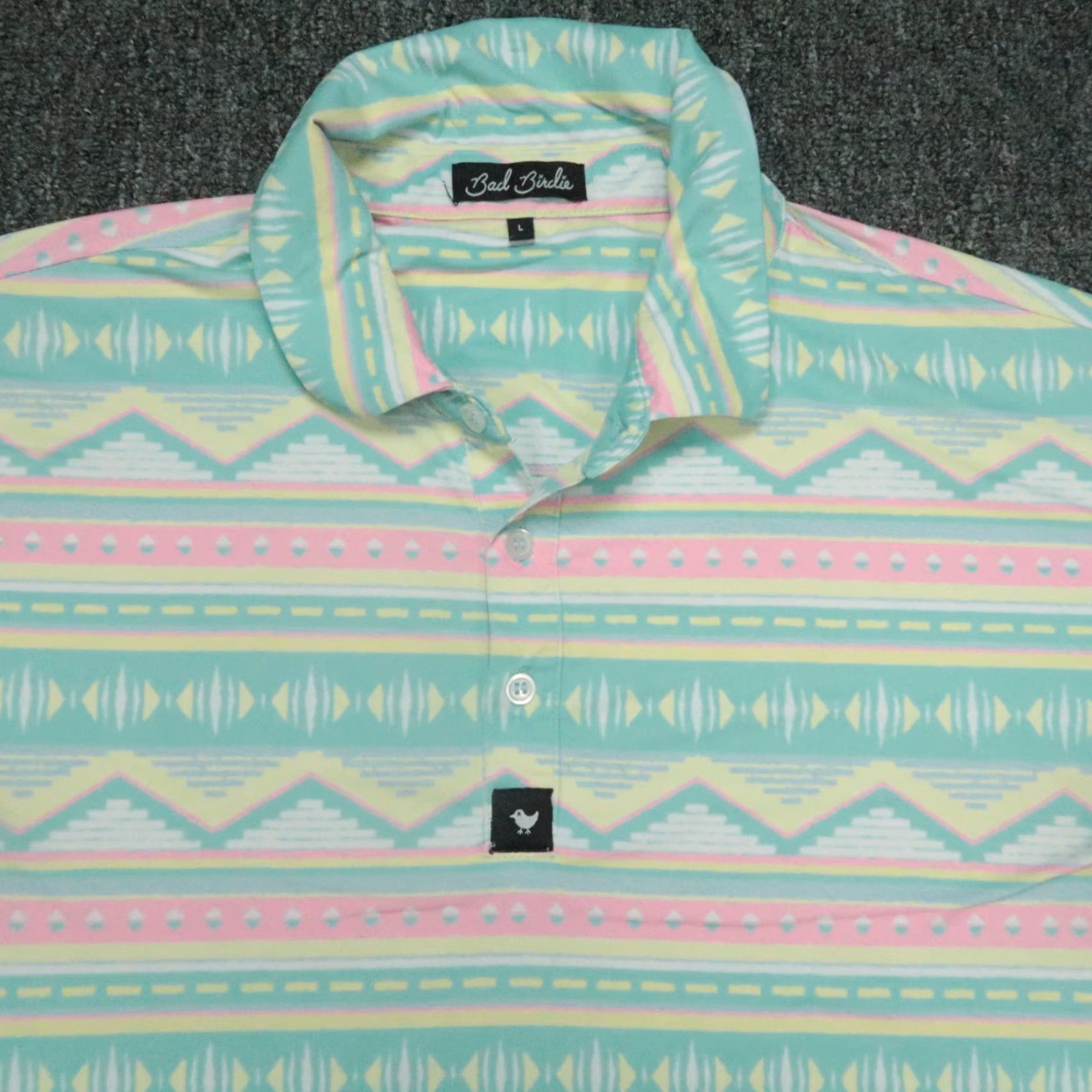 Vintage Bad Birdie Shirt Mens Large Blue Green Aztec Southwestern Performance Golf Polo Size US L / EU 52-54 / 3 - 2 Thumbnail