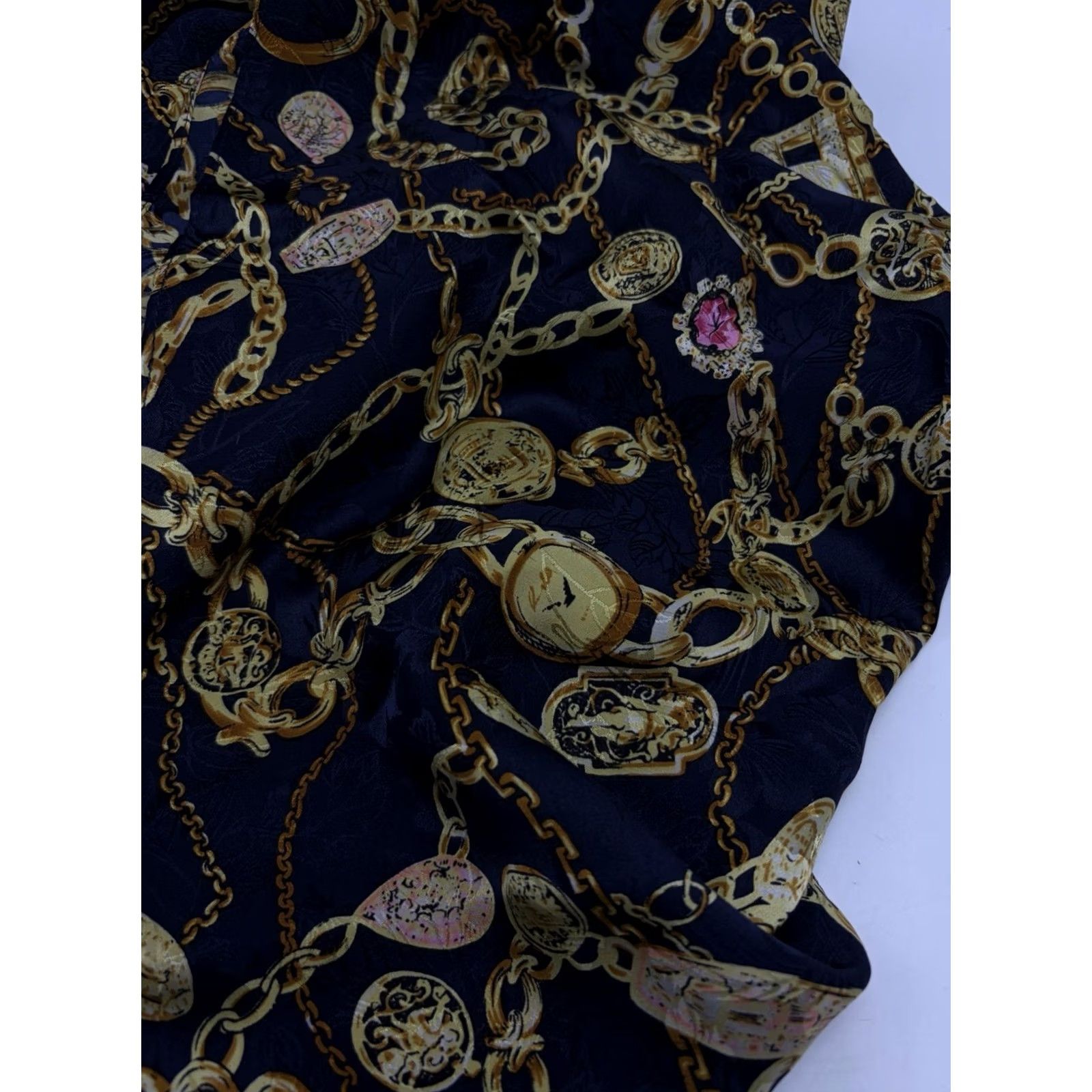 Vintage Vintage Diane Freis Silk Scarf Large Blue Yellow Chain Print Jewelry Motif Shawl Size ONE SIZE - 5 Thumbnail